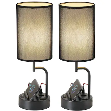 Front. Reds Spade - Dreamholder Table Lamp USB Charging Ports Modern Desk Lamp Outlet Phone Stands Perfect Bedside Lamp THREE - Black.