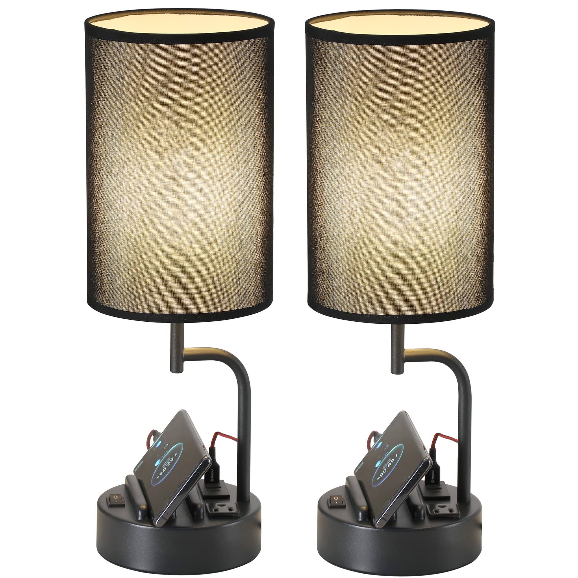 Front. Reds Spade - Dreamholder Table Lamp USB Charging Ports Modern Desk Lamp Outlet Phone Stands Perfect Bedside Lamp THREE - Black.