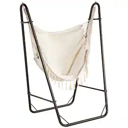 Outsunny - Patio Hammock Chair with U Shape Stand, Outdoor Hammock Swing Hanging Lounge Chair with Side Pocket - Cream White
