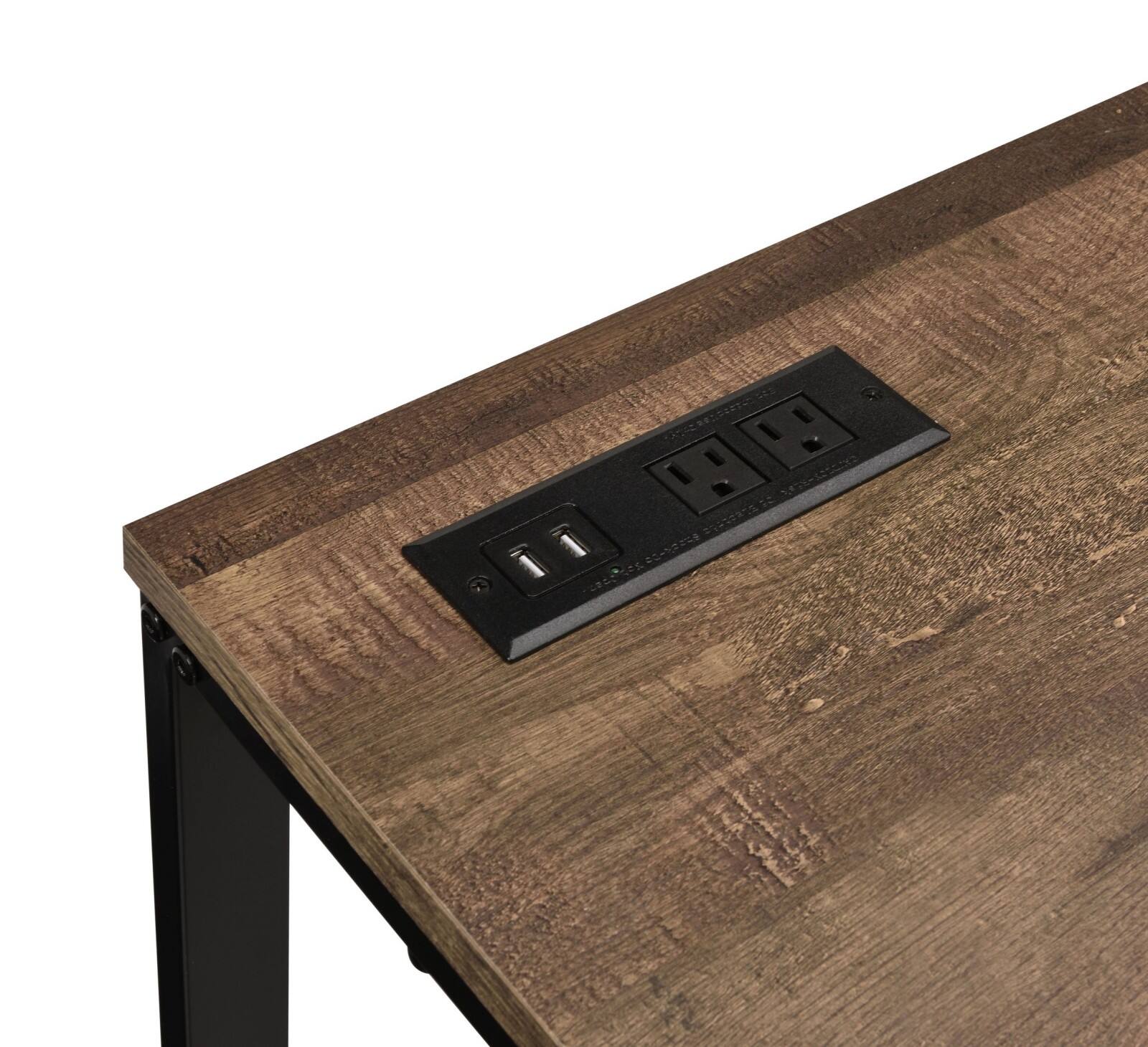 Alt View 4. Glintex - Rectangular Writing Desk with Built-in USB Port and Plug, Open Base Design and Spacious Knee Clearance - Black,Walnut.