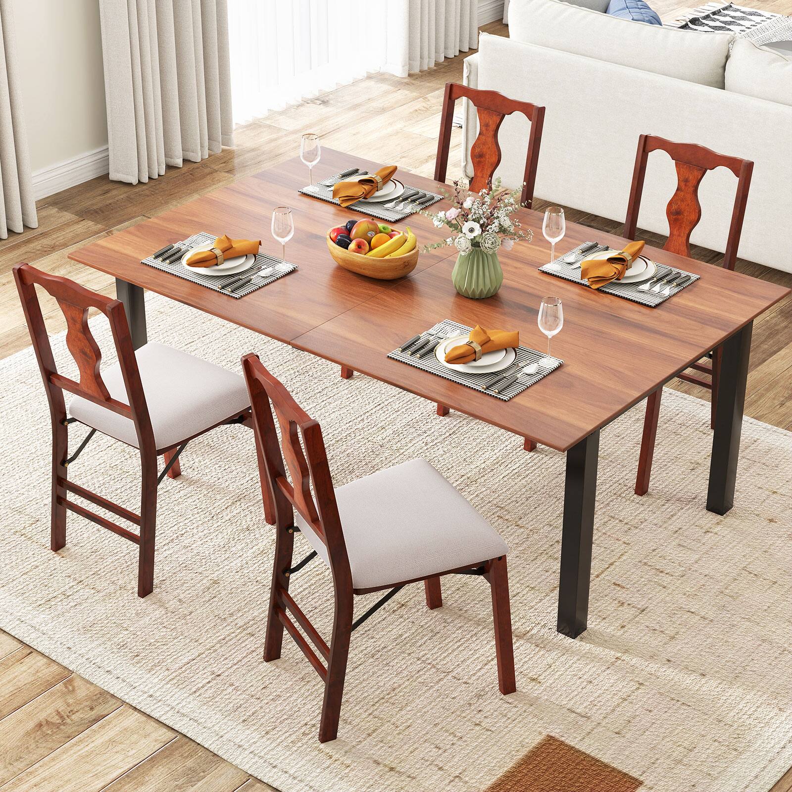 Alt View 1. Gymax - Gymax Set of 4 Folding Dining Chairs w/Rubber Wood Frame Soft Padded Seat Cushion - Brown.
