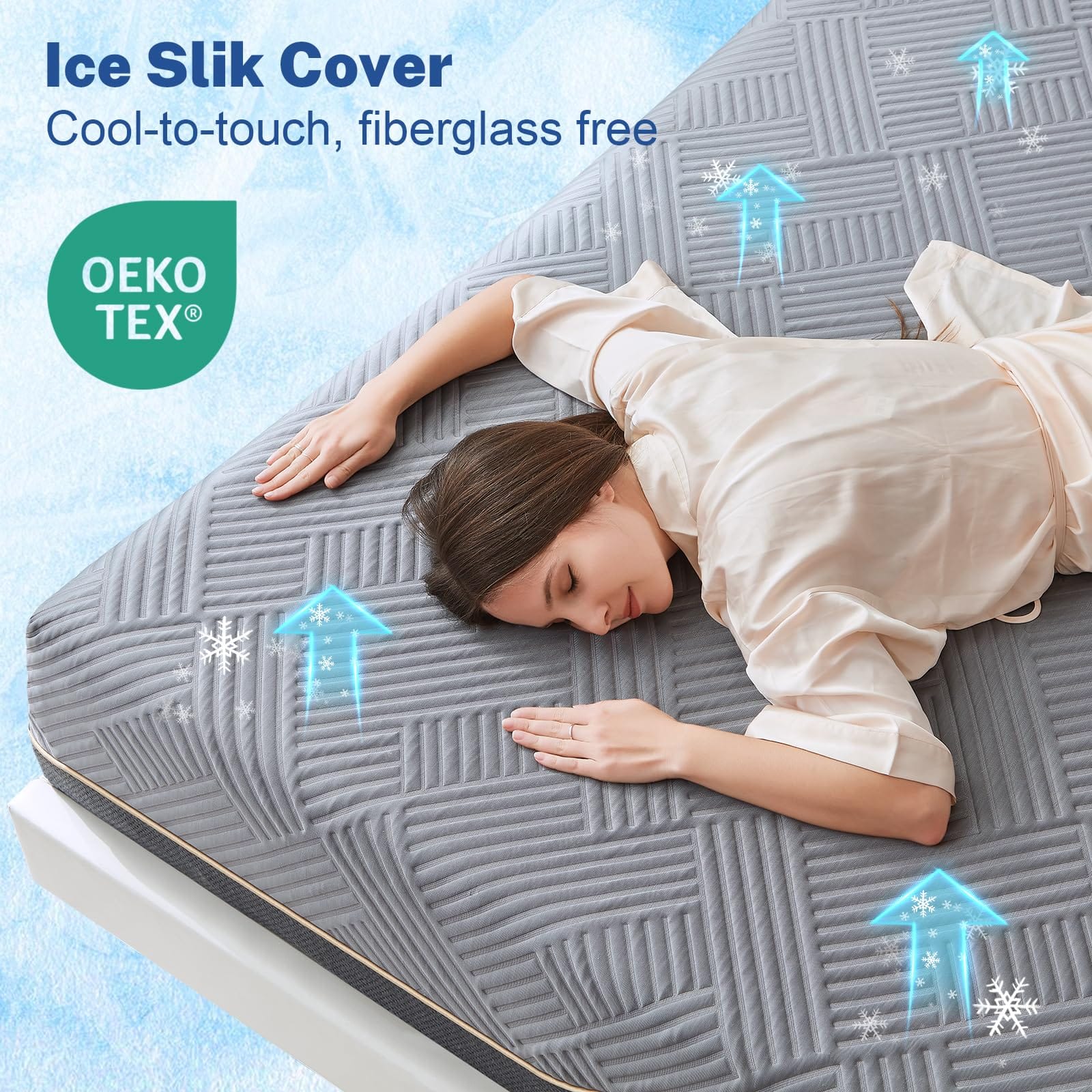 Vipbear - 10 Inch King Extra Firm Memory Foam Mattress with Ice Silk Cover, Luxury Cooling Gel Bed Mattresses