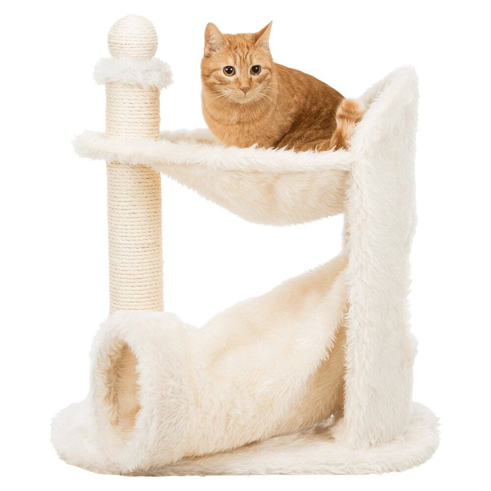 Back. TRIXIE - Baza Gandia Plush 26.8" Cat Tree with Sisal Scratching Post-Hammock & Tunnel - Cream.