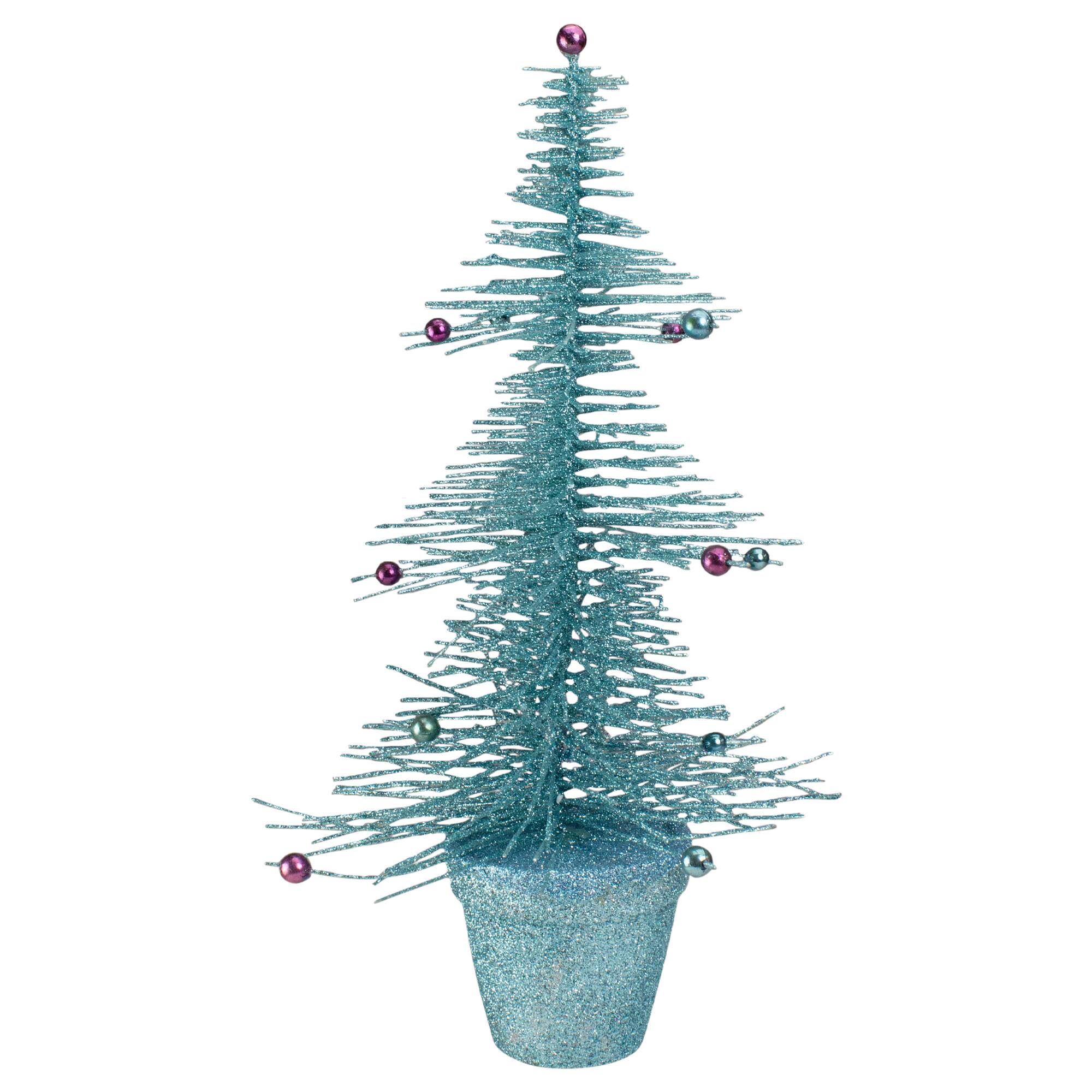 Front. Allstate - 16" Whimsical Turquoise Glittered Spike Table Tree - Unlit - Blue.