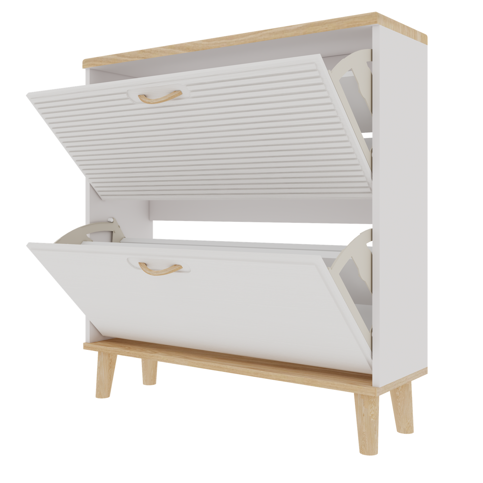 Front. Spaco - Spaco Slim Shoe Storage Cabinet with 2 Flip Drawers,Freestanding Organizer with Wood Legs for Entryway,Holds 8-16 Pairs - Natural+White.