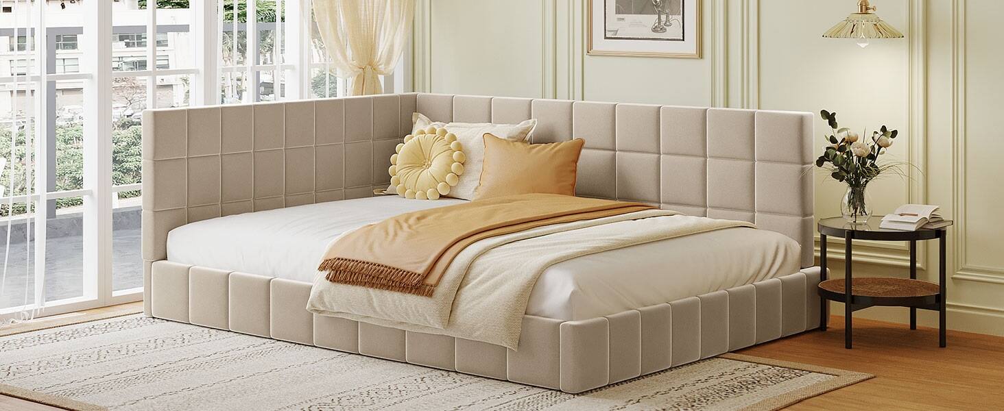 Alt View 6. Tiramisubest - Full Size Upholstered Daybed/Sofa Bed Frame-Beige, Velvet - Beige.