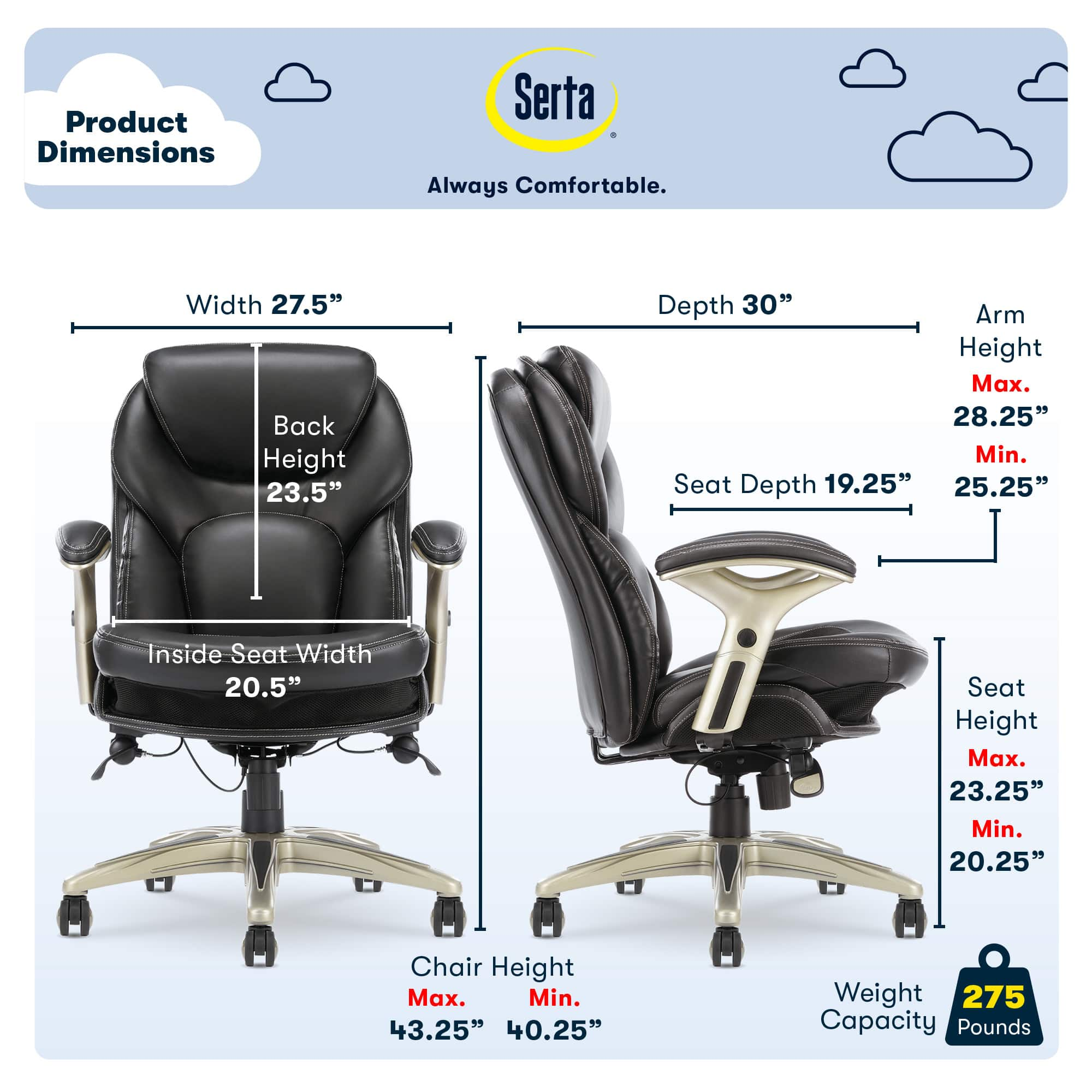 Serta – Upholstered Back in Motion Health & Wellness Manager Office Chair – Bonded Leather – Black Sansujyuku sansujyuku.com