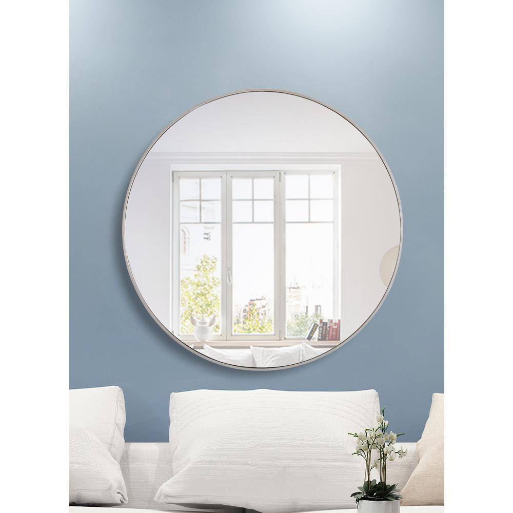 Left. Elegant Decor - Metal frame Round Mirror 42 inch Silver finish - Silver.