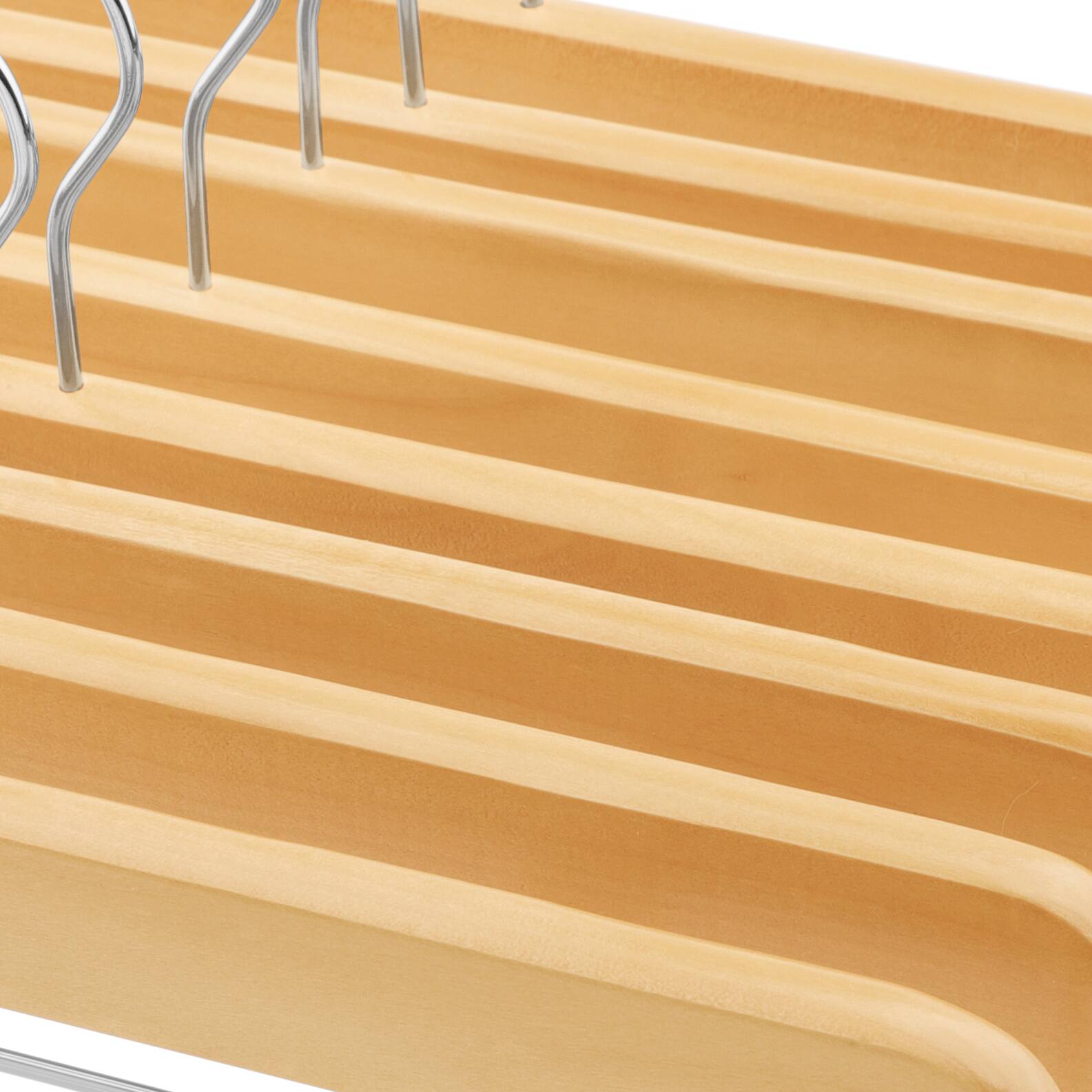 Alt View 4. Songmics Home - Wooden Pants Hangers 8 Pack, Pants Hangers with Adjustable Anti-Rust Metal Clips, 360° Swivel Hook - Natural Grain.