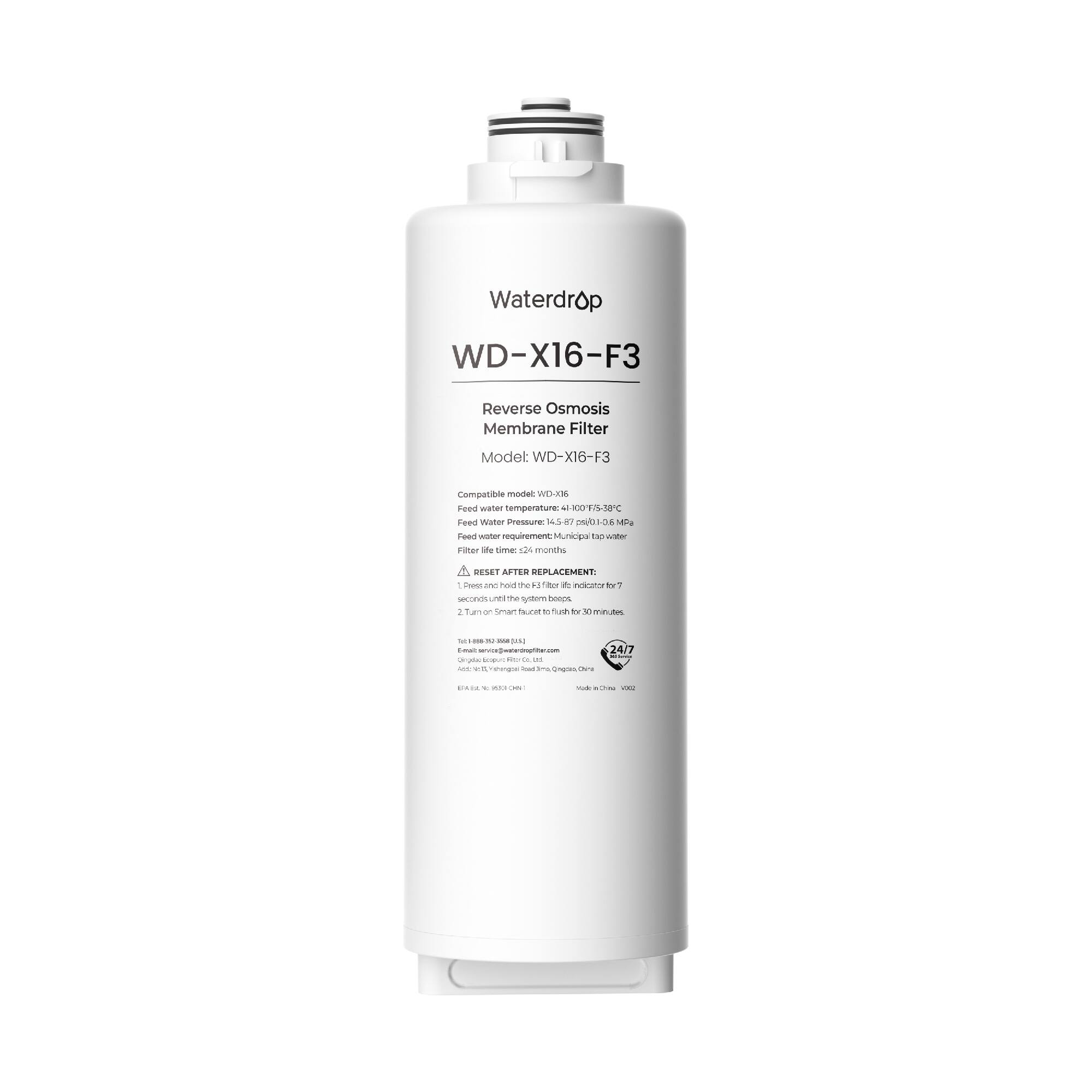 Waterdrop - WD-X16-F3, Replacement for WD-X16-Alkaline 1600 GPD RO System, 24-month Lifetime