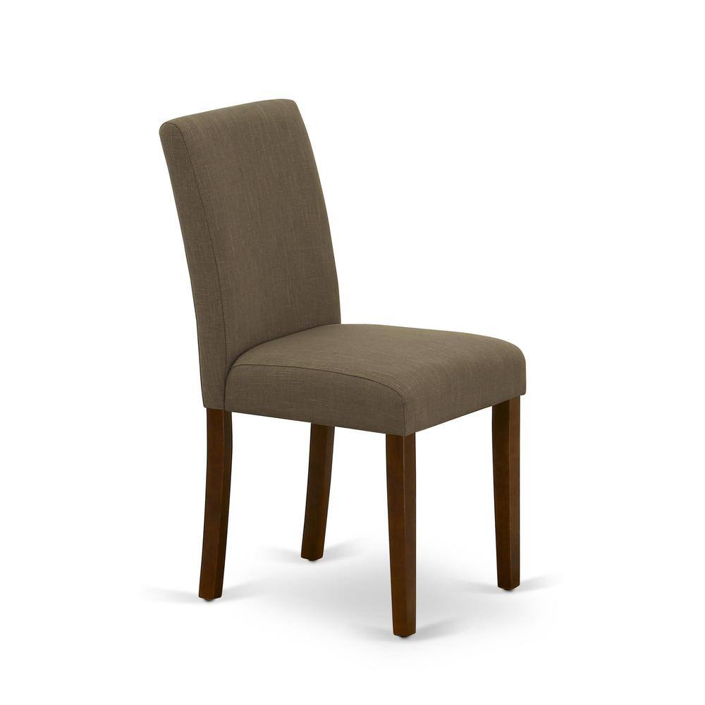 Angle. East West Furniture - 1MZAB3-MAH-18 3Pc Dining Table Set Includes a Dining Table and 2 Parson Chairs with Coffee Color Linen Fabric, Drop - Mahogany.