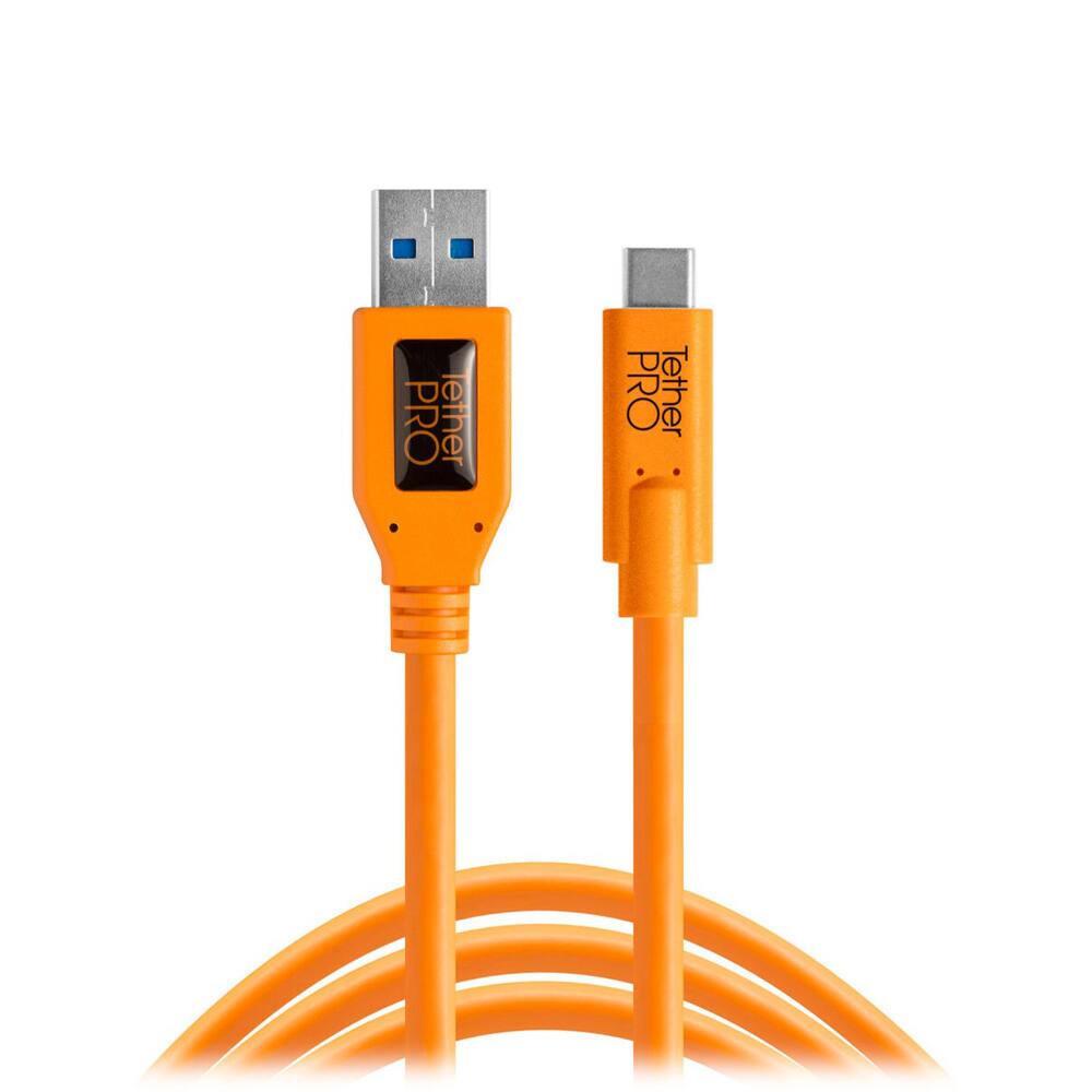 Tether - Tools TetherPro USB 3.0 to USB-C, 15' (4.6m), High-Visibility - Orange