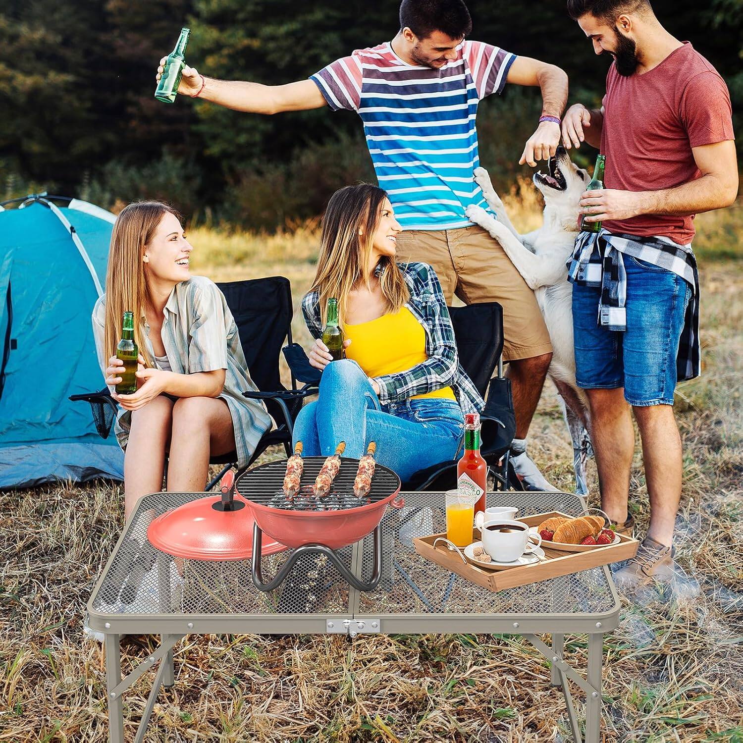 Alt View 5. Winado - 3FT Folding Camping Table Portable Picnic Table w/ Adjustable Height Aluminum Table for Indoor Outdoor Beach Patio Party - Gun.
