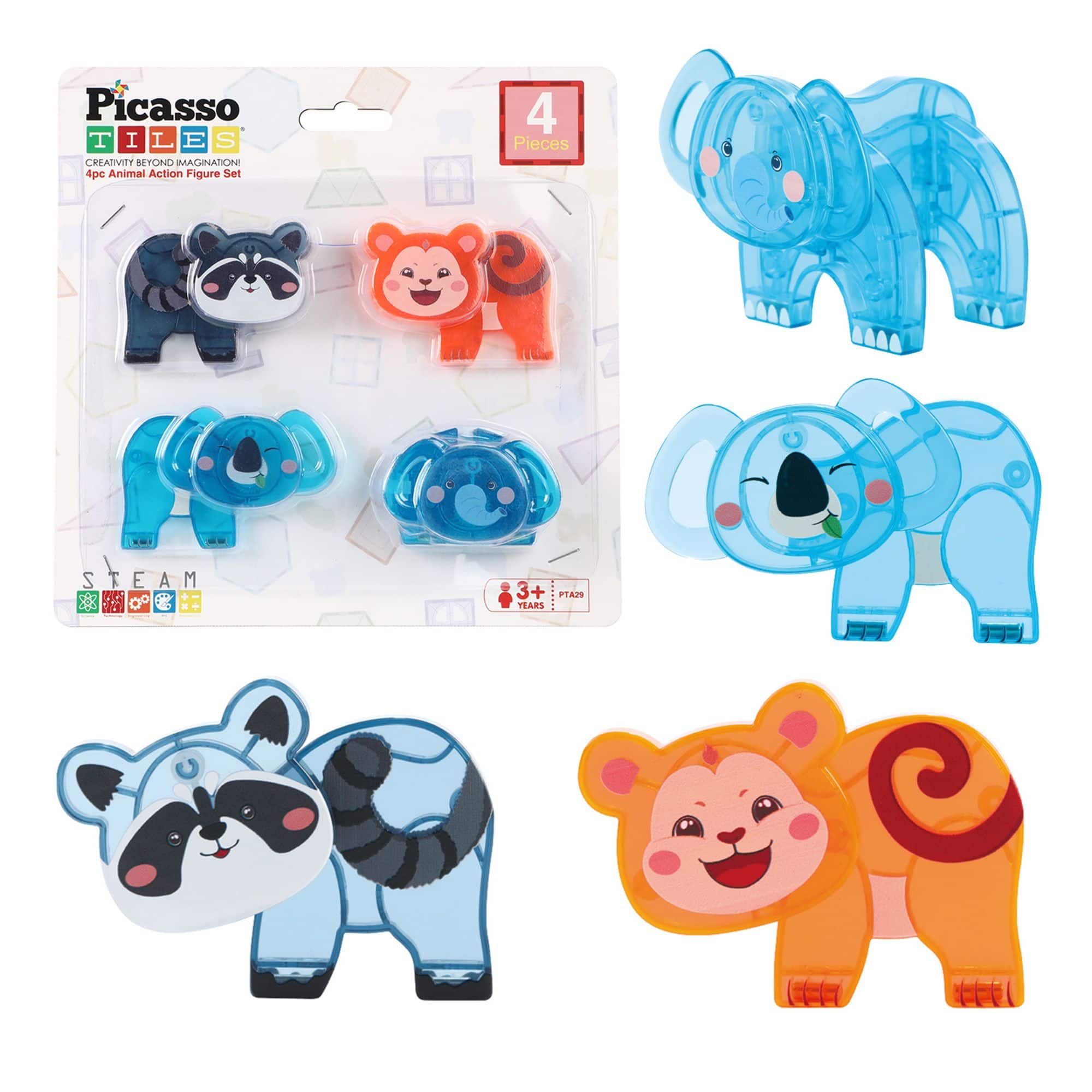 PicassoTiles - PICASSO-TILES Magnetic Tile Animal Friends Action Figures, STEM Learning Toy Set, Play Wildlife Characters for Kids
