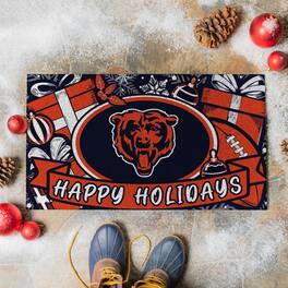 Evergreen Enterprises - Chicago Bears 28" x 16" Happy Holidays Christmas Turf Door Mat - Multicolor