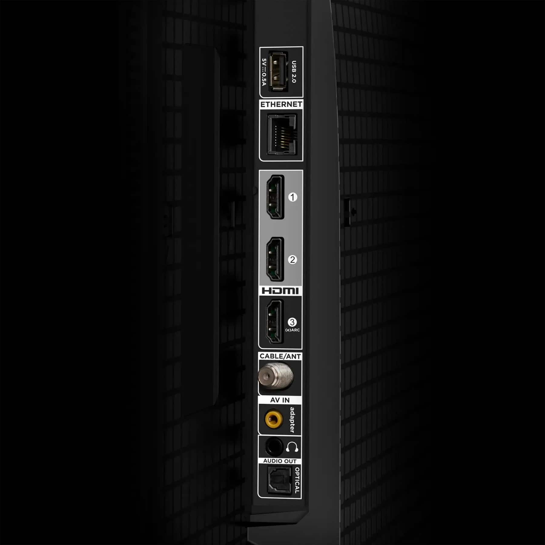 1. USB 2.0
2. ETHERNET
3. HDMI 1
4. HDMI 2
5. HDMI 3 (ARC)
6. CABLE/ANT
7. AV IN adapter
8. AUDIO OUT OPTICAL