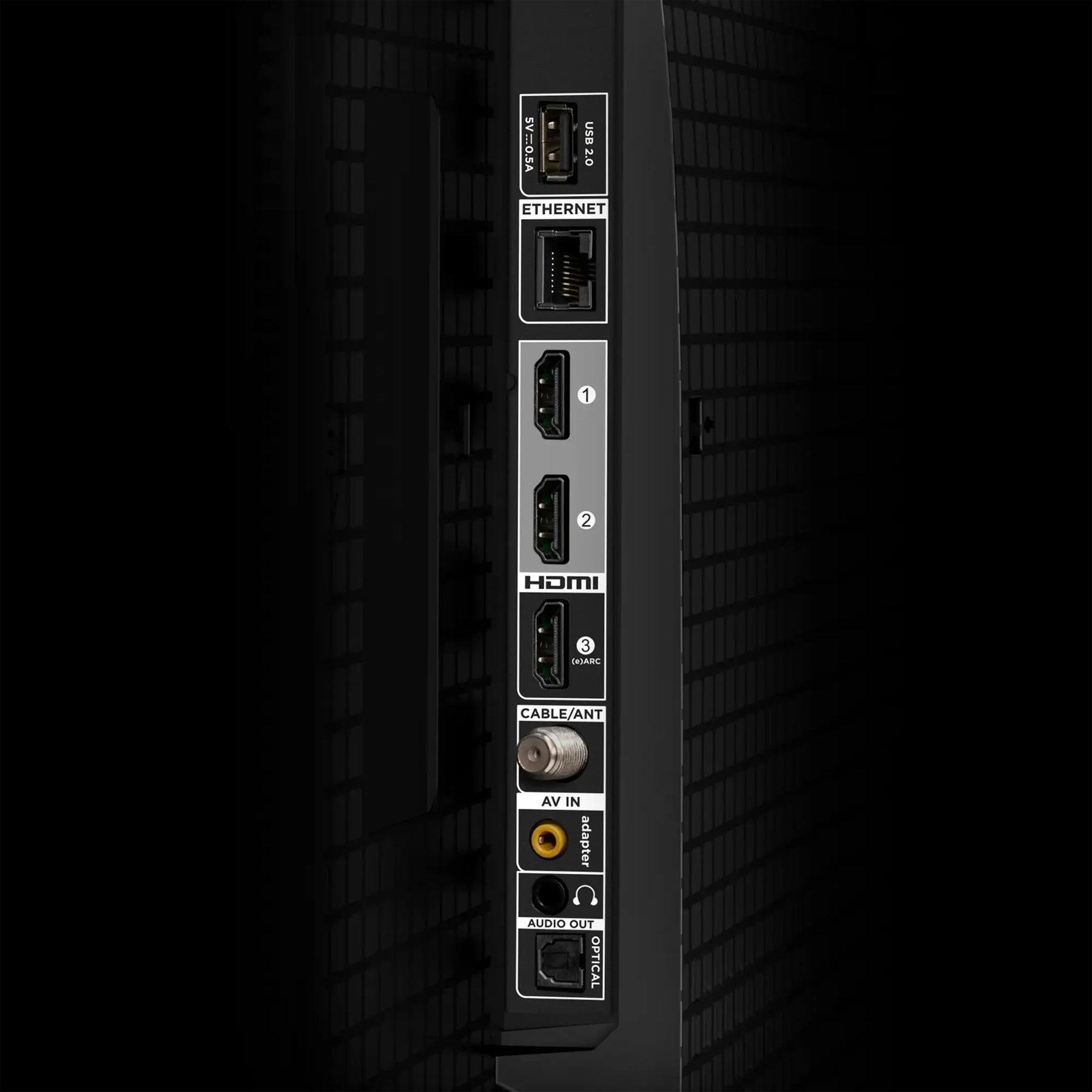 1. USB 2.0  
2. ETHERNET  
3. HDMI 1  
4. HDMI 2  
5. HDMI 3 (ARC)  
6. CABLE/ANT  
7. AV IN adapter  
8. AUDIO OUT OPTICAL