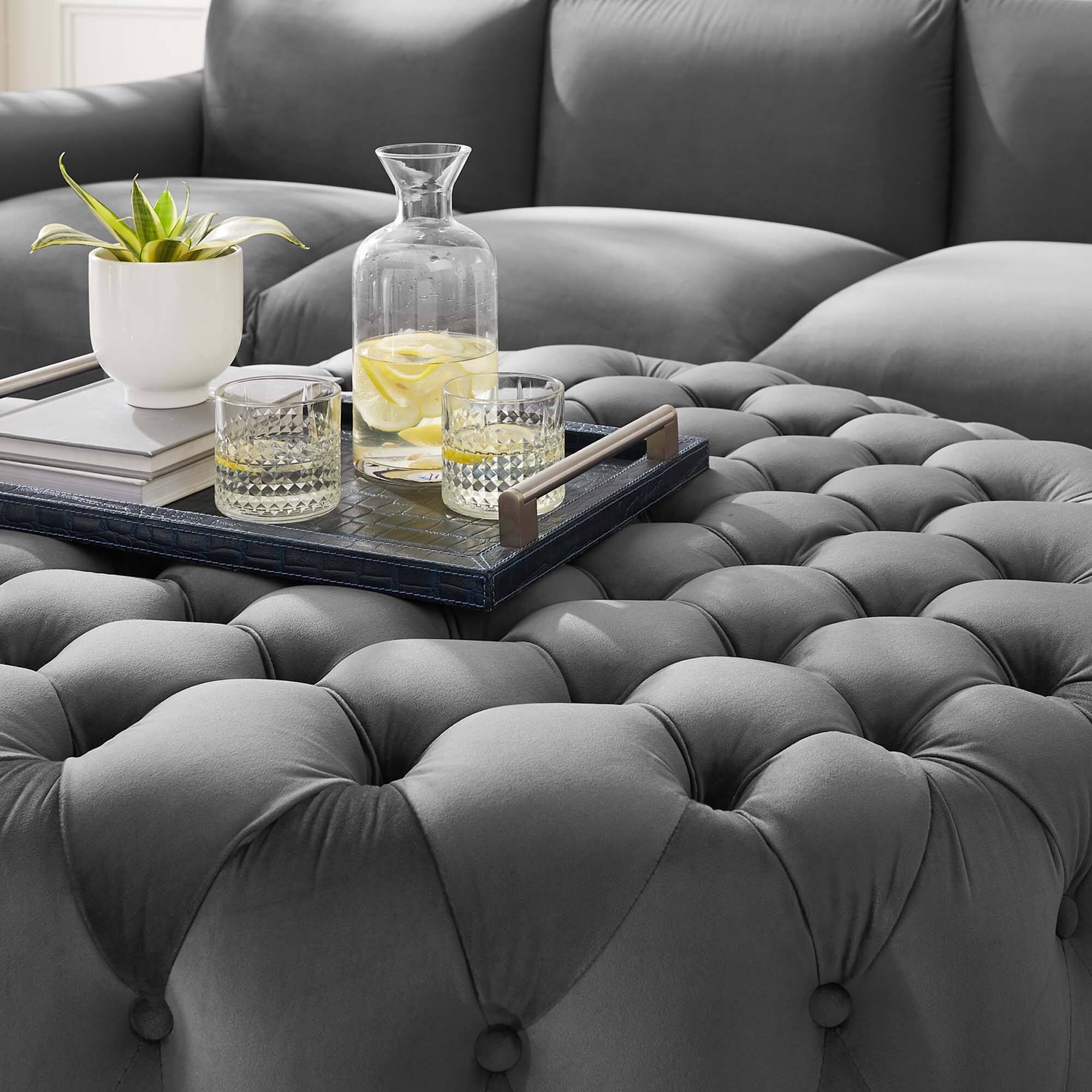 Back. Modway - Amour Tufted Button Large Round Performance Velvet Ottoman by Modway - EEI-5469-GRY.