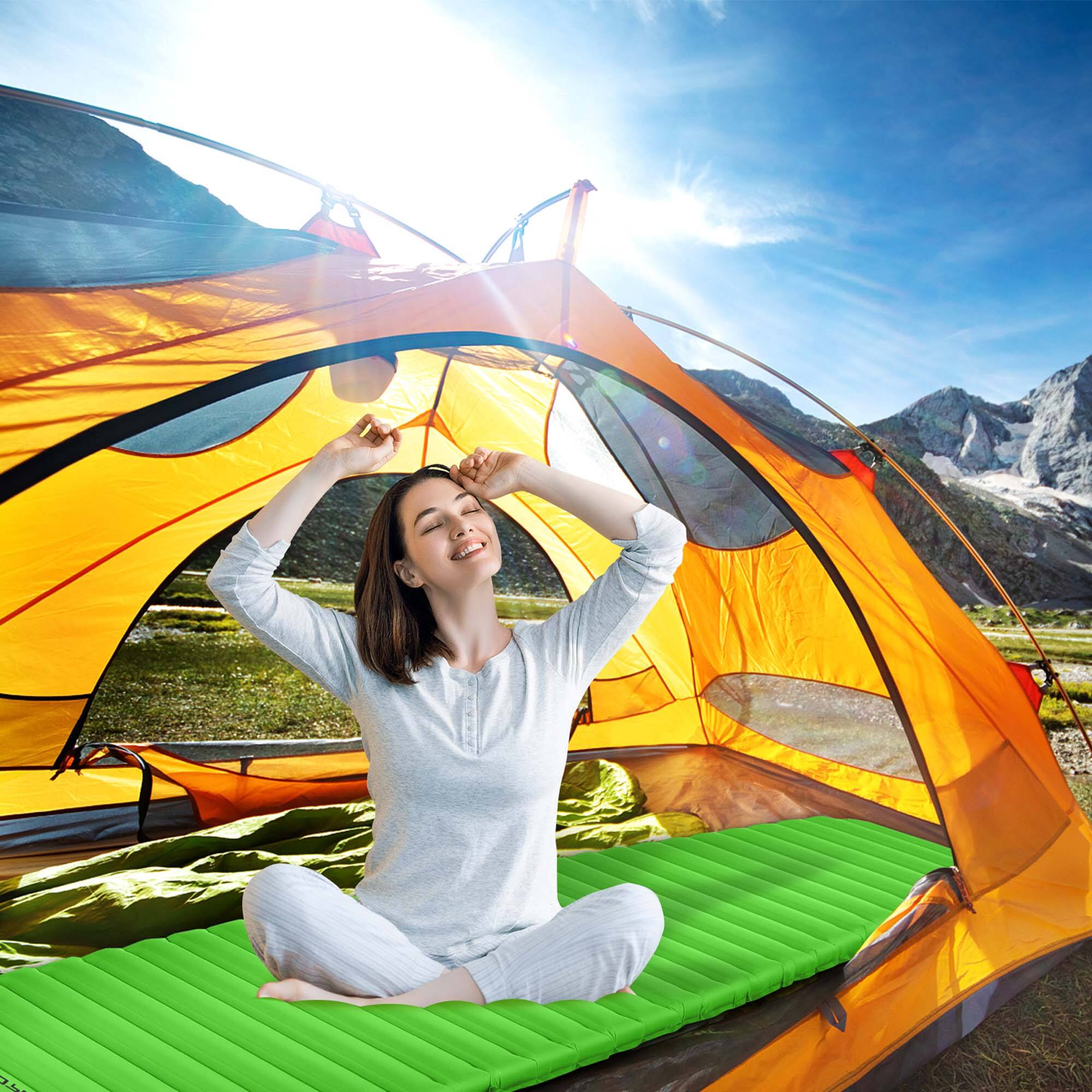 Alt View 4. Costway - Costway 3 Inch Inflatable Camping Sleeping Pad Waterproof & Comfortable Sleeping Mat - Green.