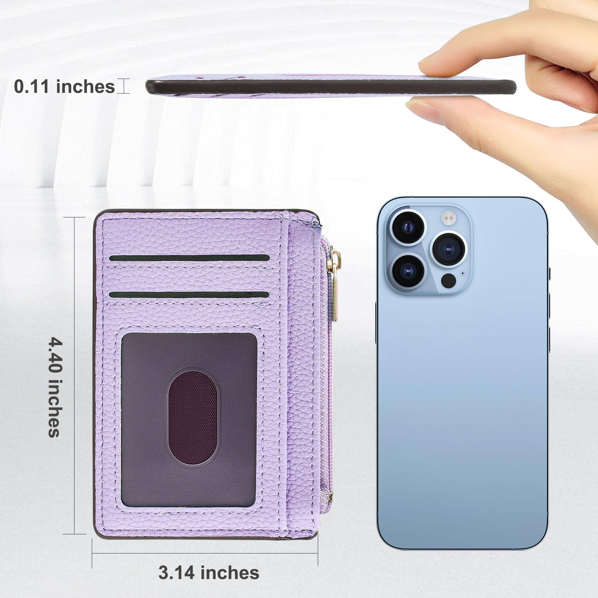 Alt View 1. Jadie Link - Credit Card Holder Women Slim Minimalist Front Pocket Rfid Blocking Wallet Small Compact Case Window Lavender Purple - Vibrant Pink.