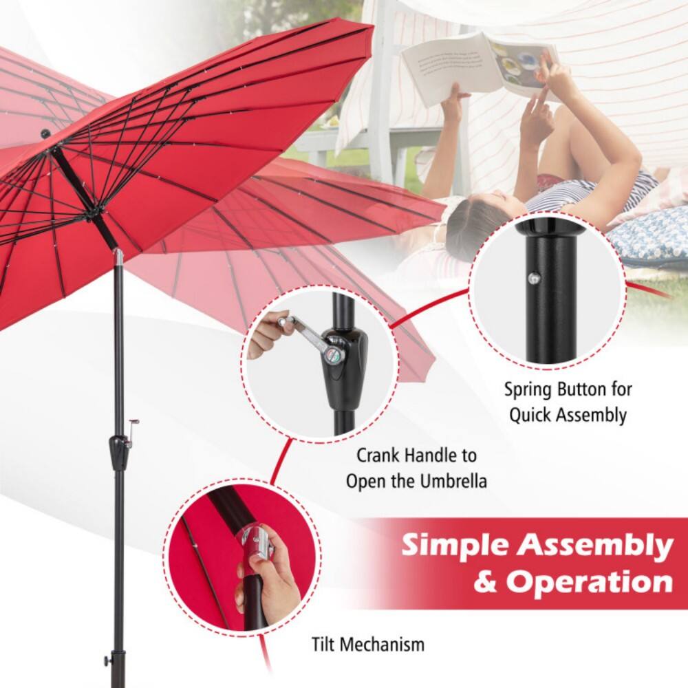 Spring Button for Quick Assembly  
Crank Handle to Open the Umbrella  
Simple Assembly & Operation  
Tilt Mechanism