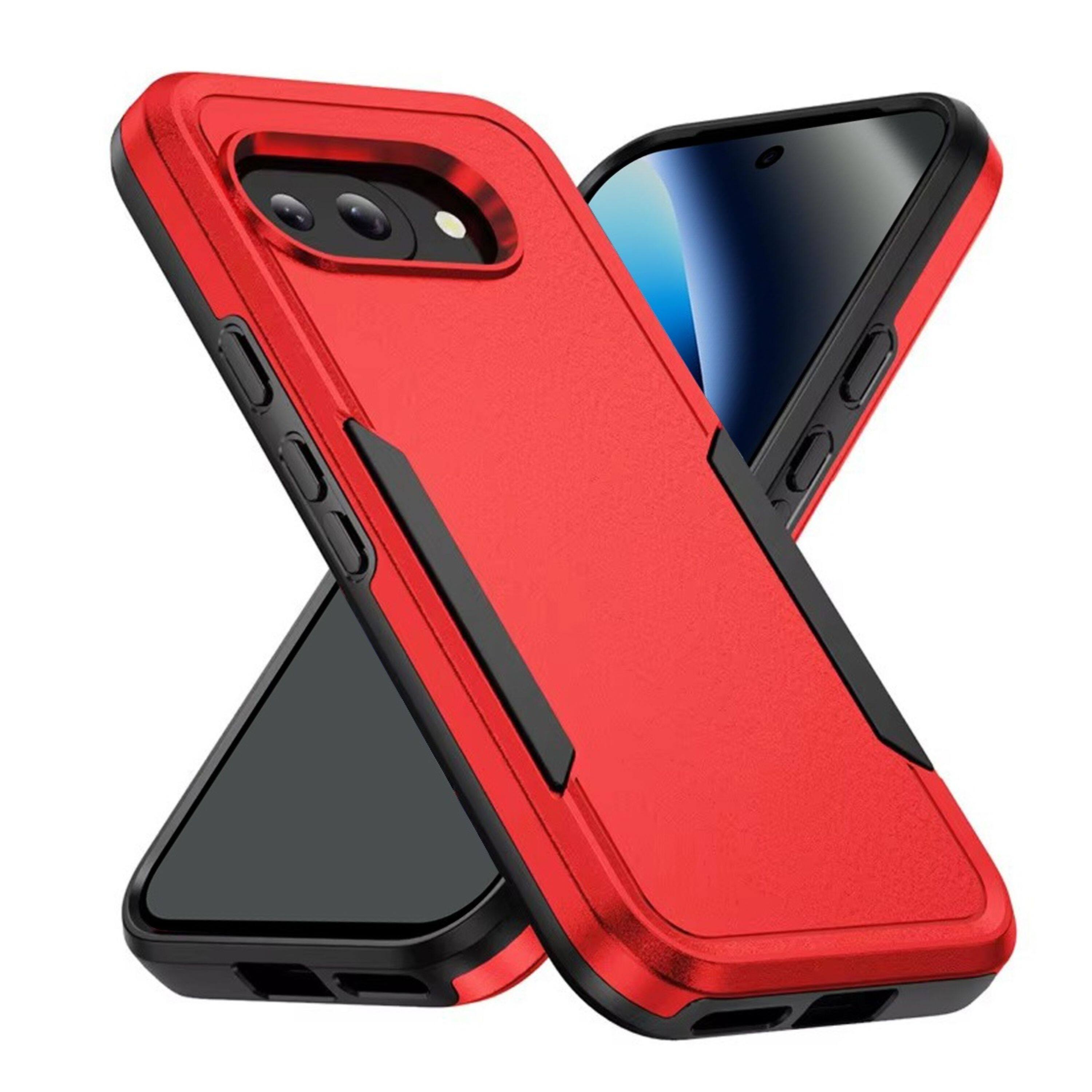 Left. Kitcheniva - Rugged Shockproof Hybrid Case With Tempered Glass For Google Pixel 10a Red - Red.