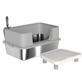Dexmalle - Dexmalle-Stainless Steel Cat Litter Box with High Sides,Pedal and Scoop - Gray