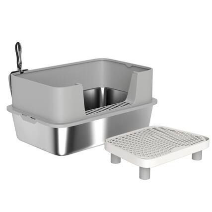 Front. Dexmalle - Dexmalle-Stainless Steel Cat Litter Box with High Sides,Pedal and Scoop-Gray - Gray.