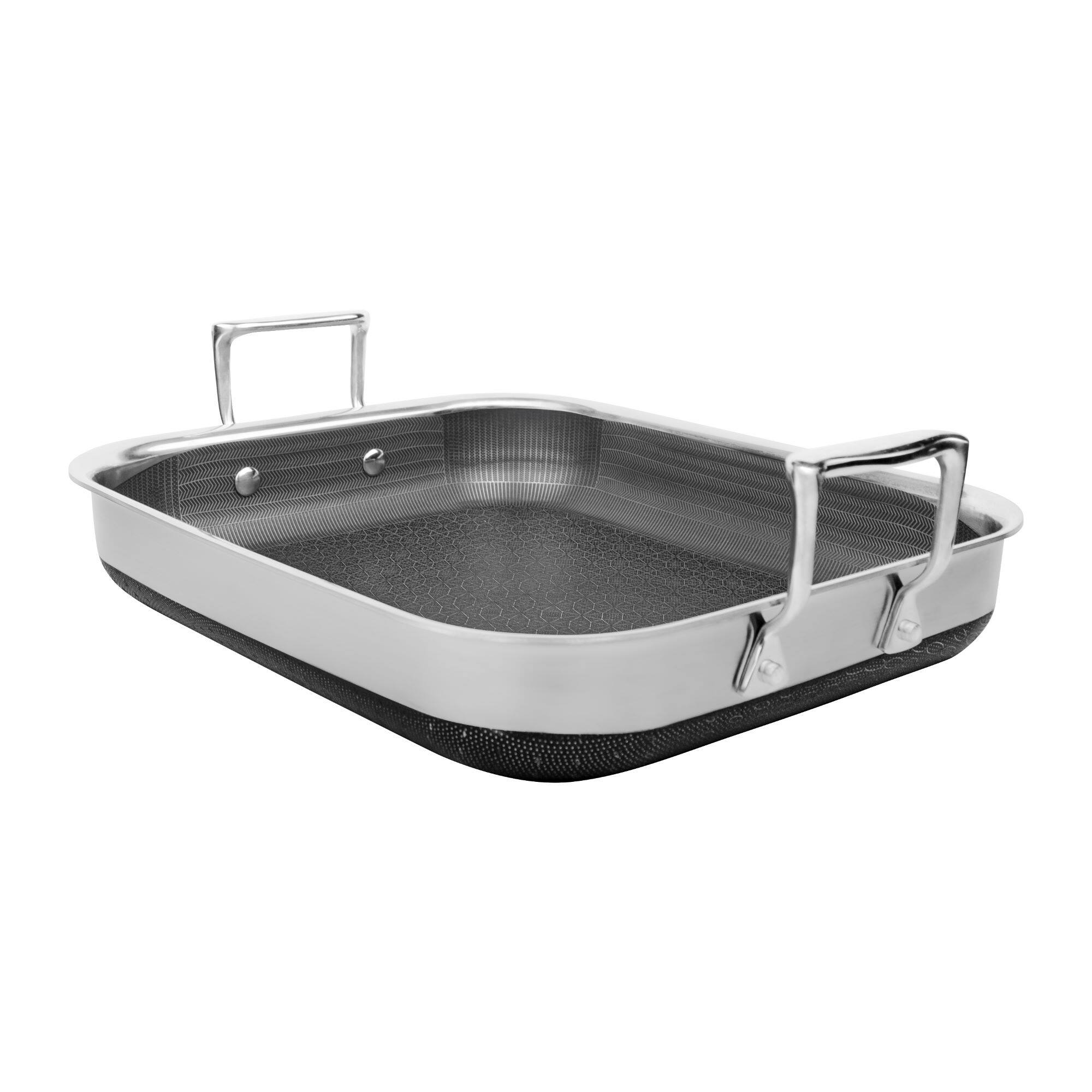 Alt View 4. Livwell Brands - DiamondClad™ 14-inch Hybrid Nonstick Stainless Steel Roasting Pan with Basket, Dishwasher Safe, PFOA-free – Silver/Black - Silver/Black.