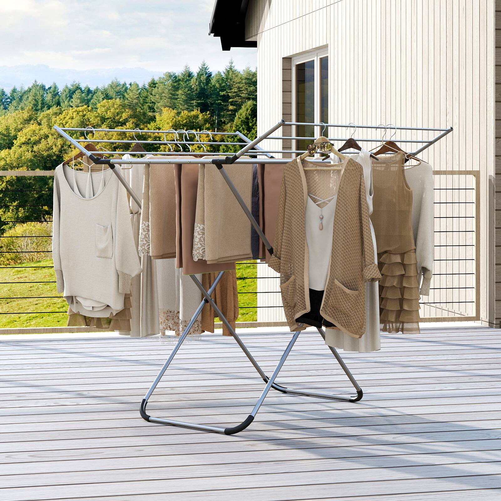 Alt View 3. Gymax - Gymax Folding Aluminum Clothes Drying Rack w/2 Side Wings for Clothes Towels Underwear - Silver.