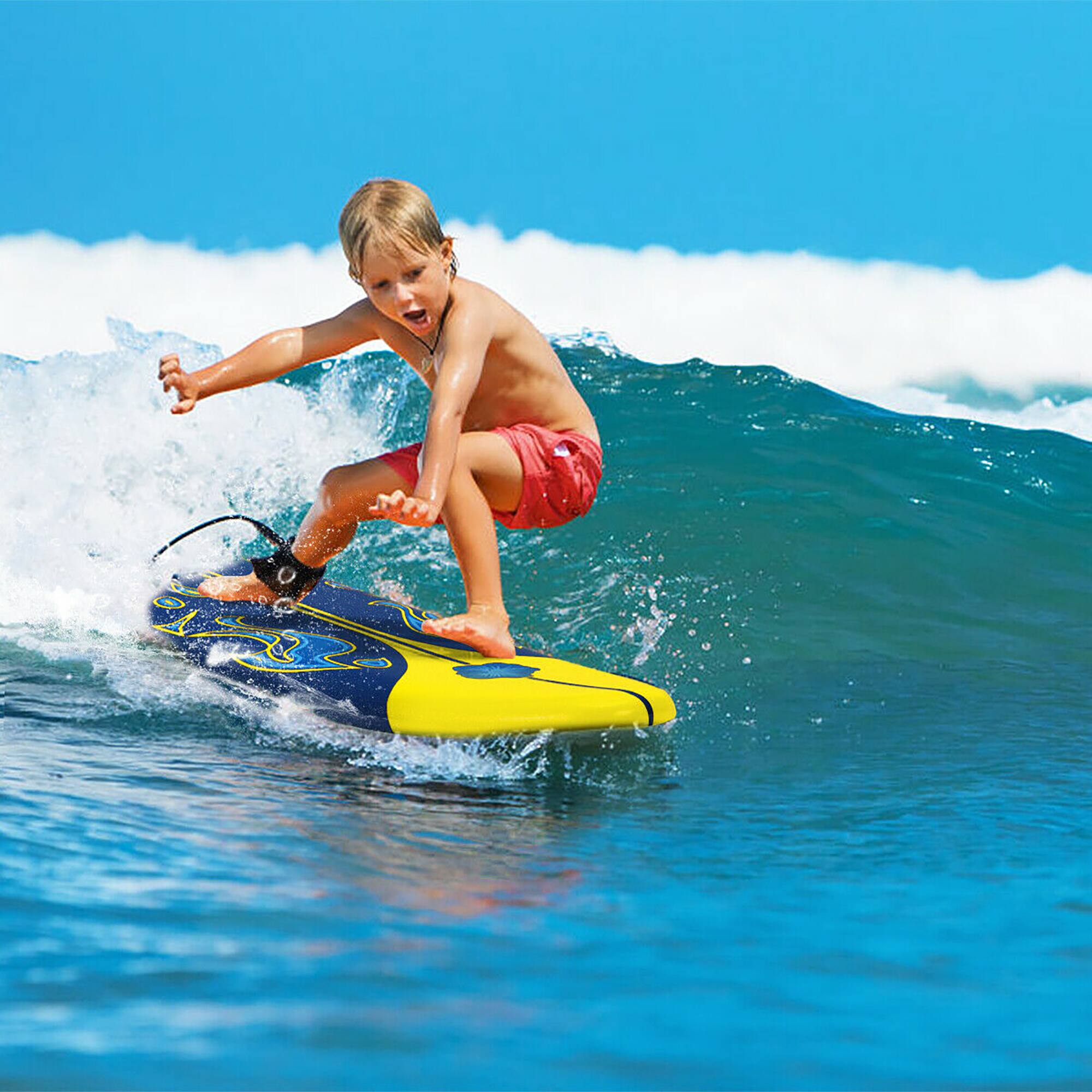 Alt View 1. Costway - Costway 6' Surfboard Foamie Body Surfing Board W/3  Fins & Leash for Kids Adults - Yellow.