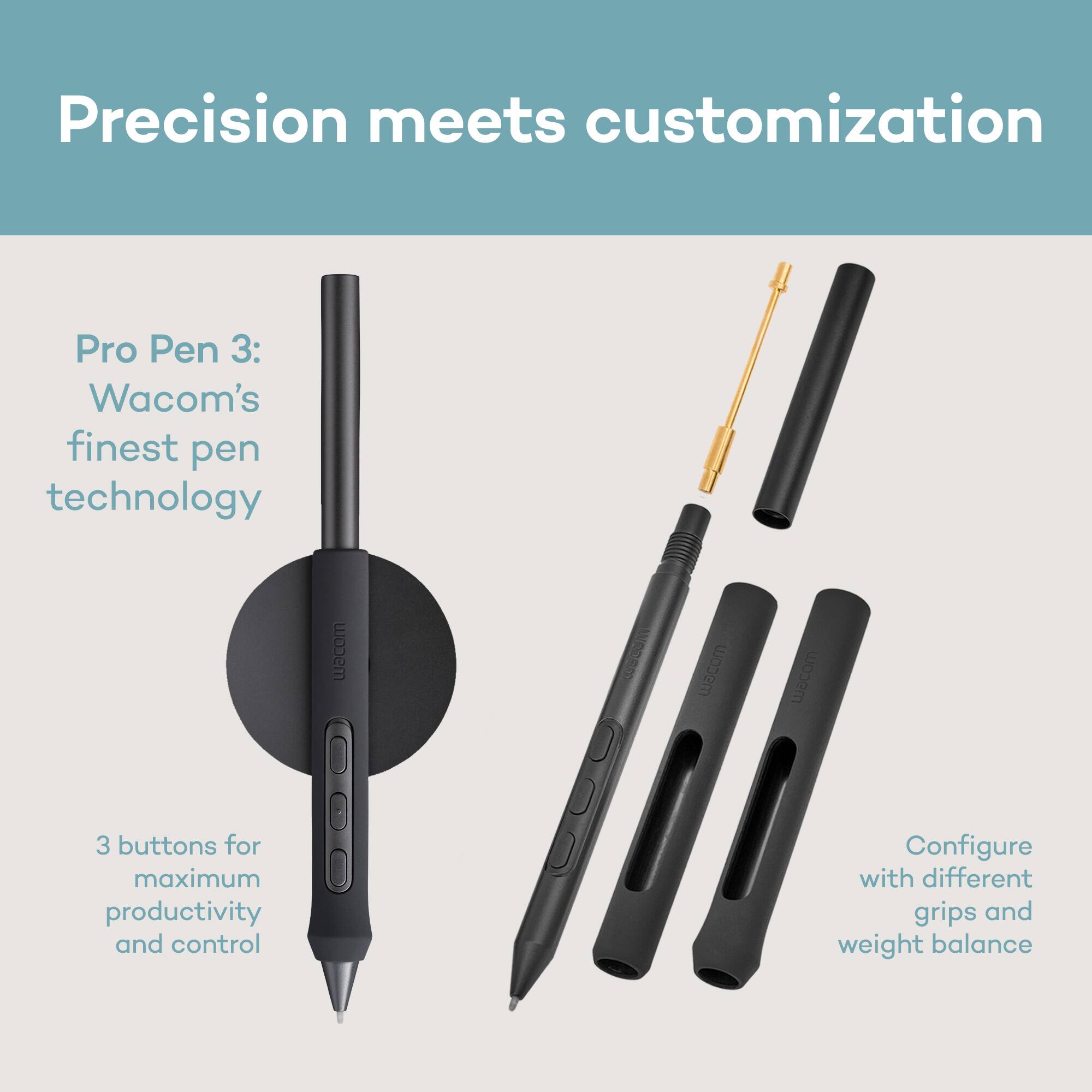 Precision meets customization

Pro Pen 3: Wacom's finest pen technology

3 buttons for maximum productivity and control

Configure with different grips and weight balance