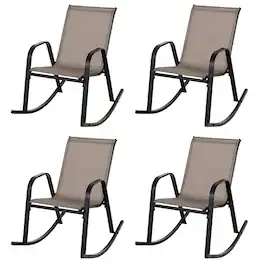 Gymax - Set of 4 Metal Rocking Chair Heavy-Duty Rocker Outdoor Anti-Slip Brown Patio - Brown, Black