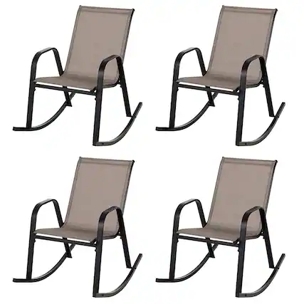 Front. Gymax - Gymax Set of 4 Metal Rocking Chair Heavy-Duty Rocker Outdoor Anti-Slip Brown Patio - Brown, Black.