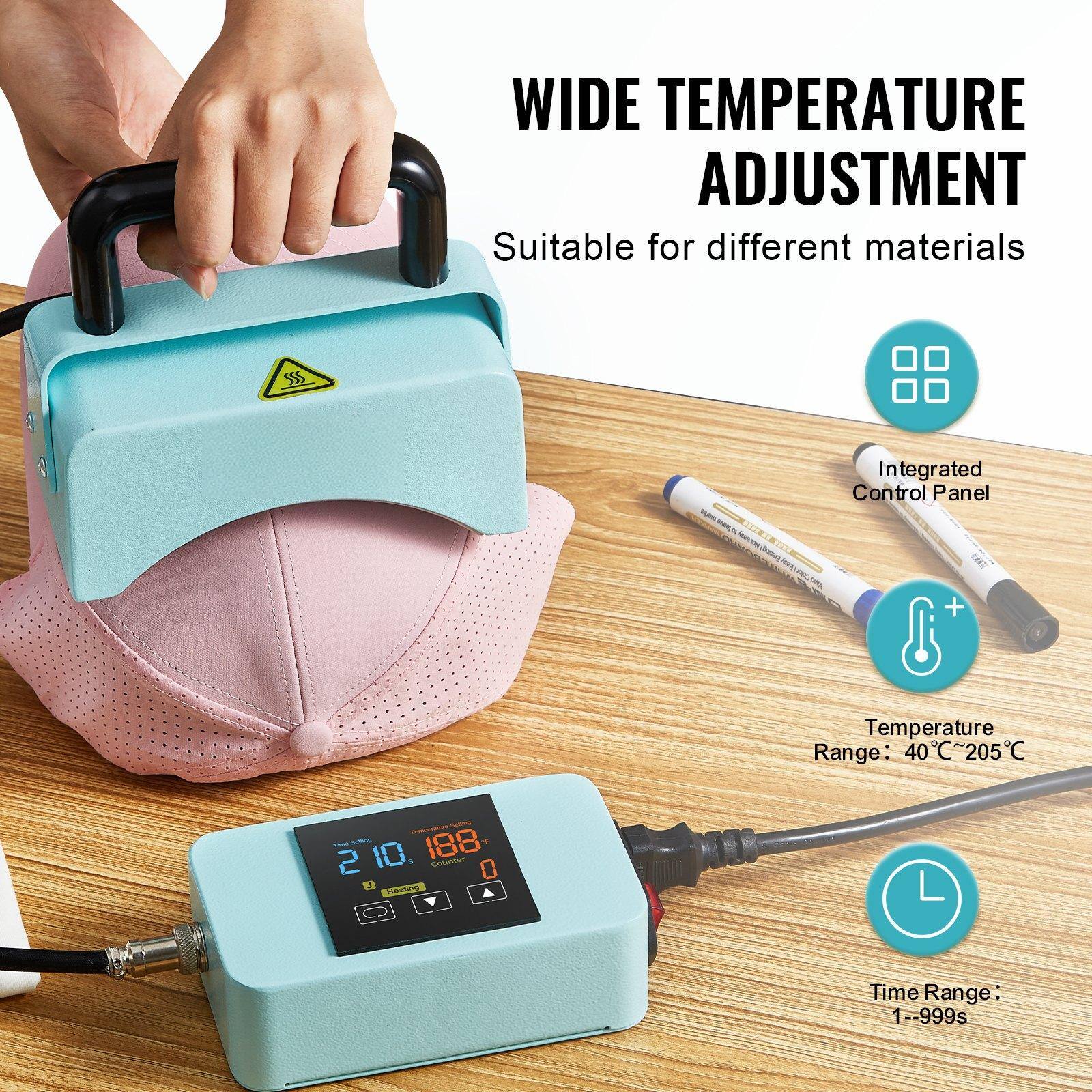 WIDE TEMPERATURE ADJUSTMENT  
Suitable for different materials  

Integrated Control Panel  

Temperature Range: 40°C~205°C  

Time Range: 1--999s