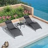 Front. PURPLE LEAF - 3-Pieces Aluminum Outdoor Chaise Lounge Patio Lounge Chair with Side Table, Black - Black.