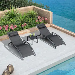 PURPLE LEAF - 3-Pieces Aluminum Outdoor Chaise Lounge Patio Lounge Chair with Side Table - Black