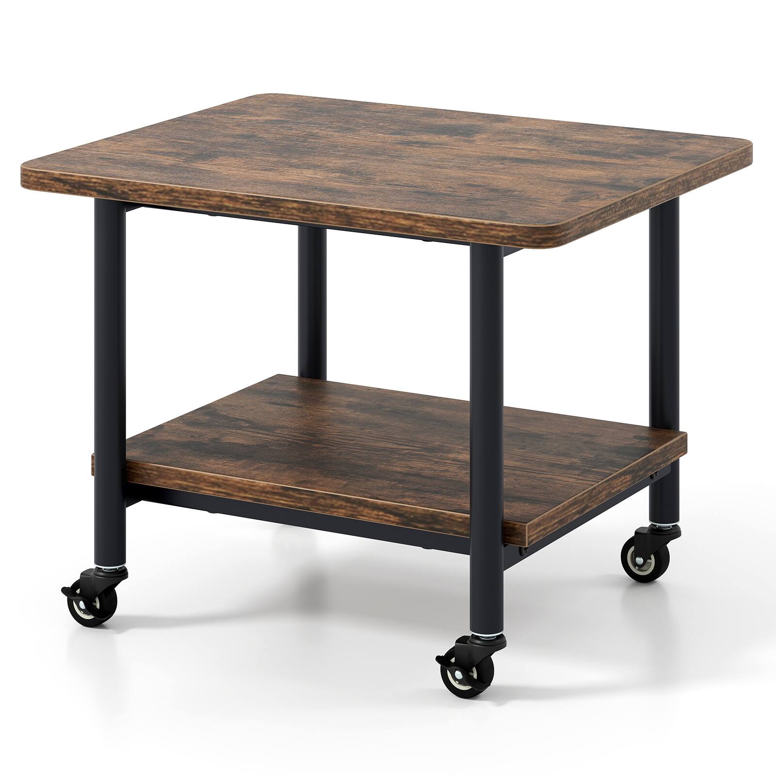 Alt View 9. Gymax - Gymax Under Desk Printer Stand 2-Tier Mobile Printer Table w/ Storage Shelf Lockable Wheels - Brown.