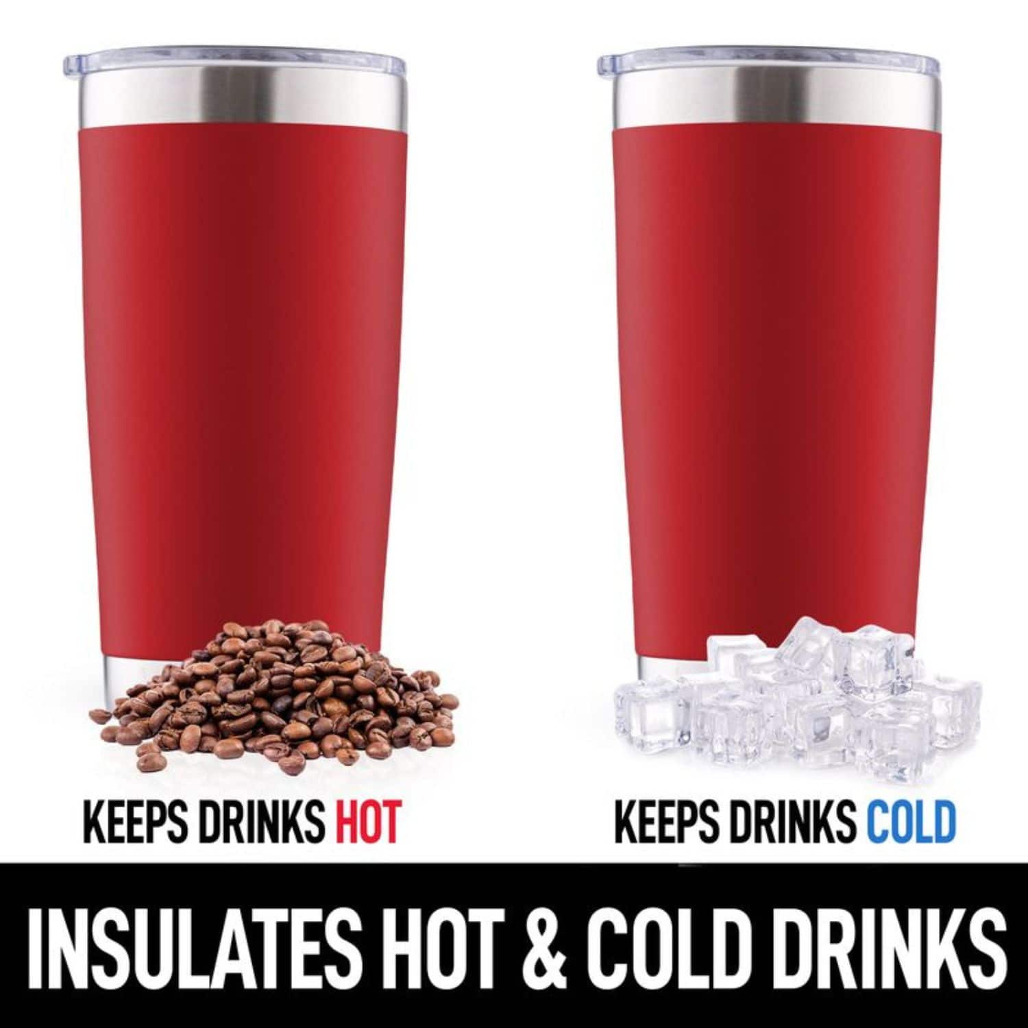 KEEPS DRINKS HOT
KEEPS DRINKS COLD
INSULATES HOT & COLD DRINKS