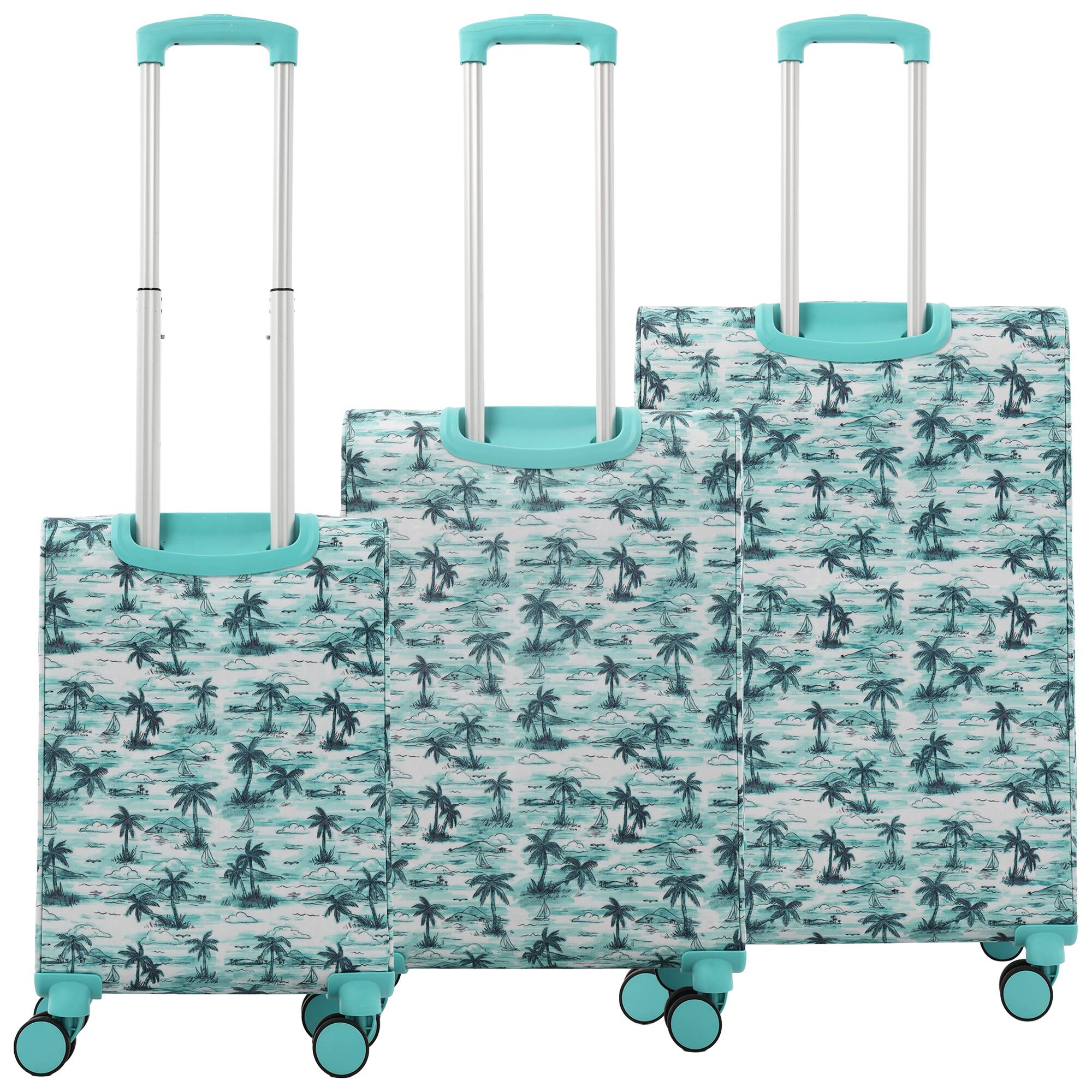 Back. Tommy Bahama - Palm Print 3-Piece Expandable Softside Spinner Luggage Set - Aqua.