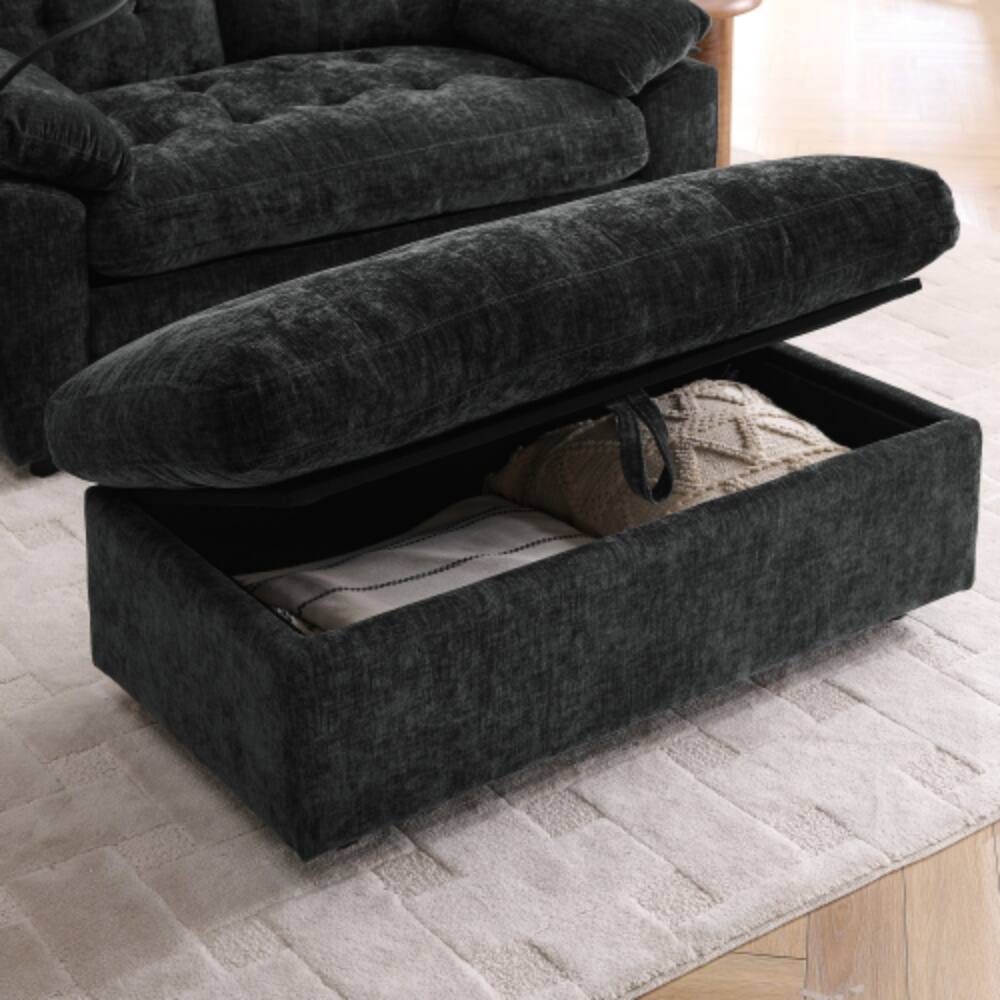 Alt View 1. LUCKY ONE - Double Sofa Recliner w/ Manual Adjustable Backrest USB Port Phone Stand Storage Ottoman - Black.