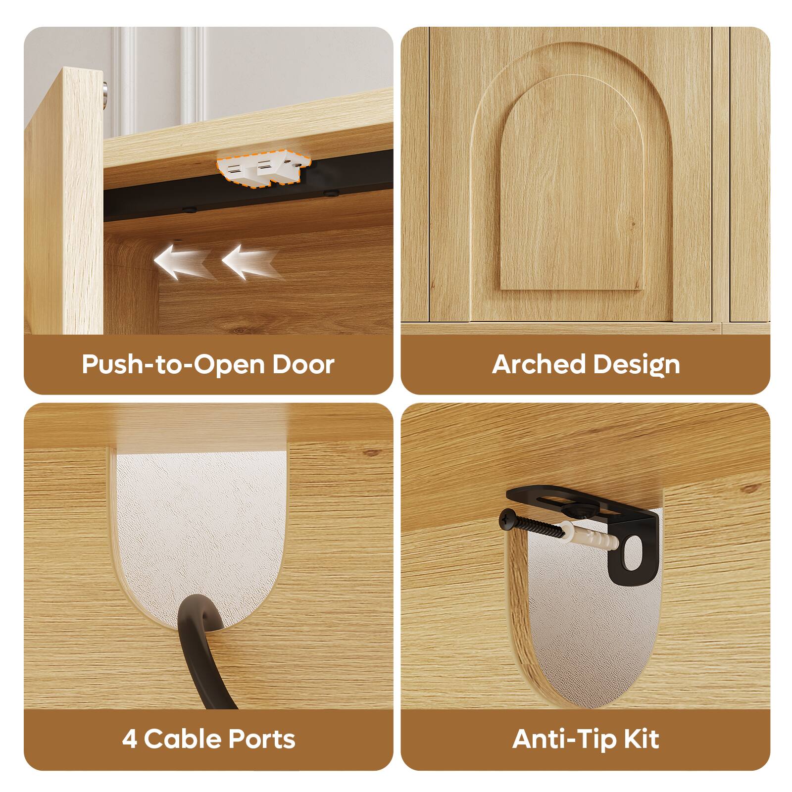 Push-to-Open Door  
Arched Design  
4 Cable Ports  
Anti-Tip Kit