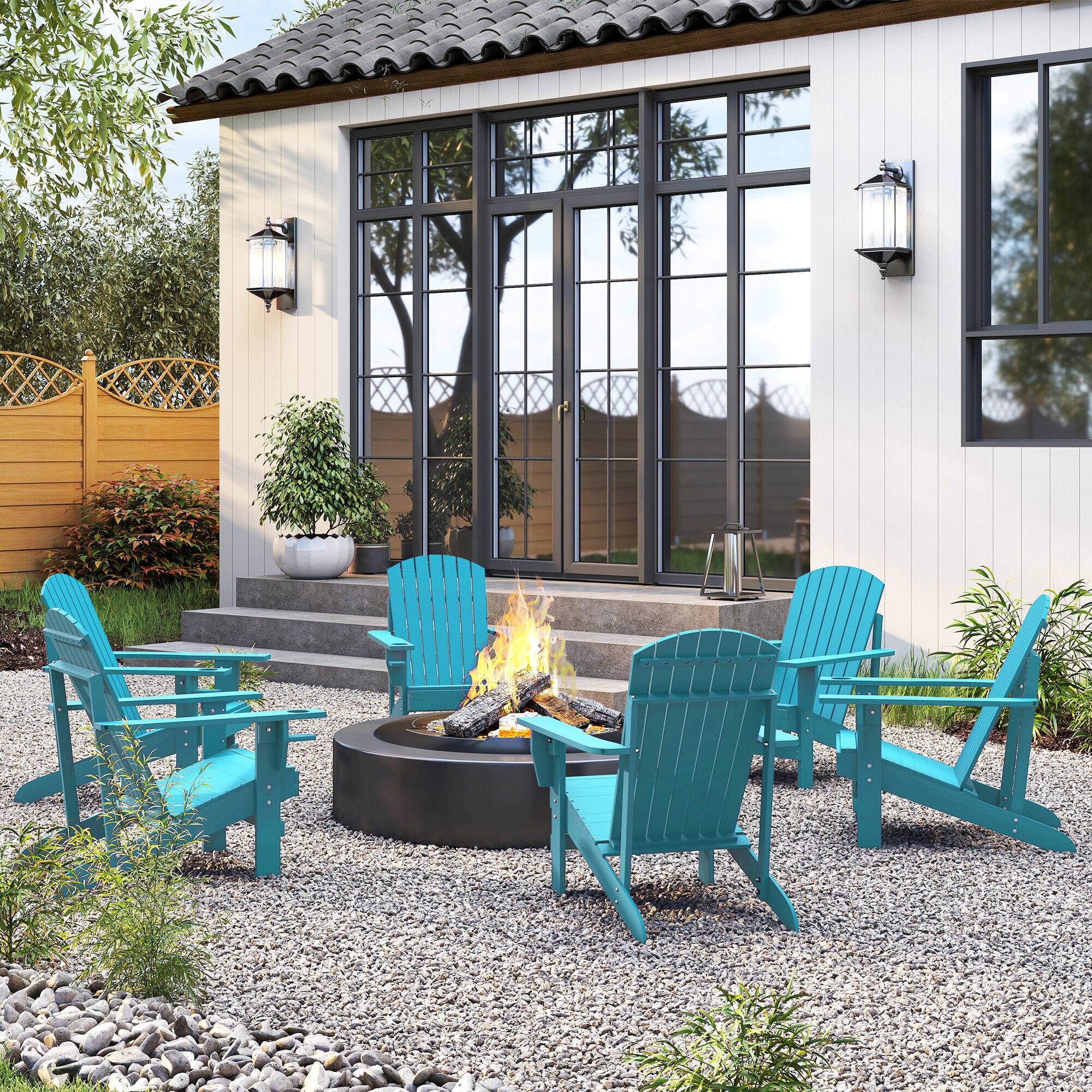 Alt View 8. Outsunny - Adirondack Chair, Outdoor Fire Pit and Porch Seating, Classic Log Lounge w/ Built-in Cupholder - Sky Blue.