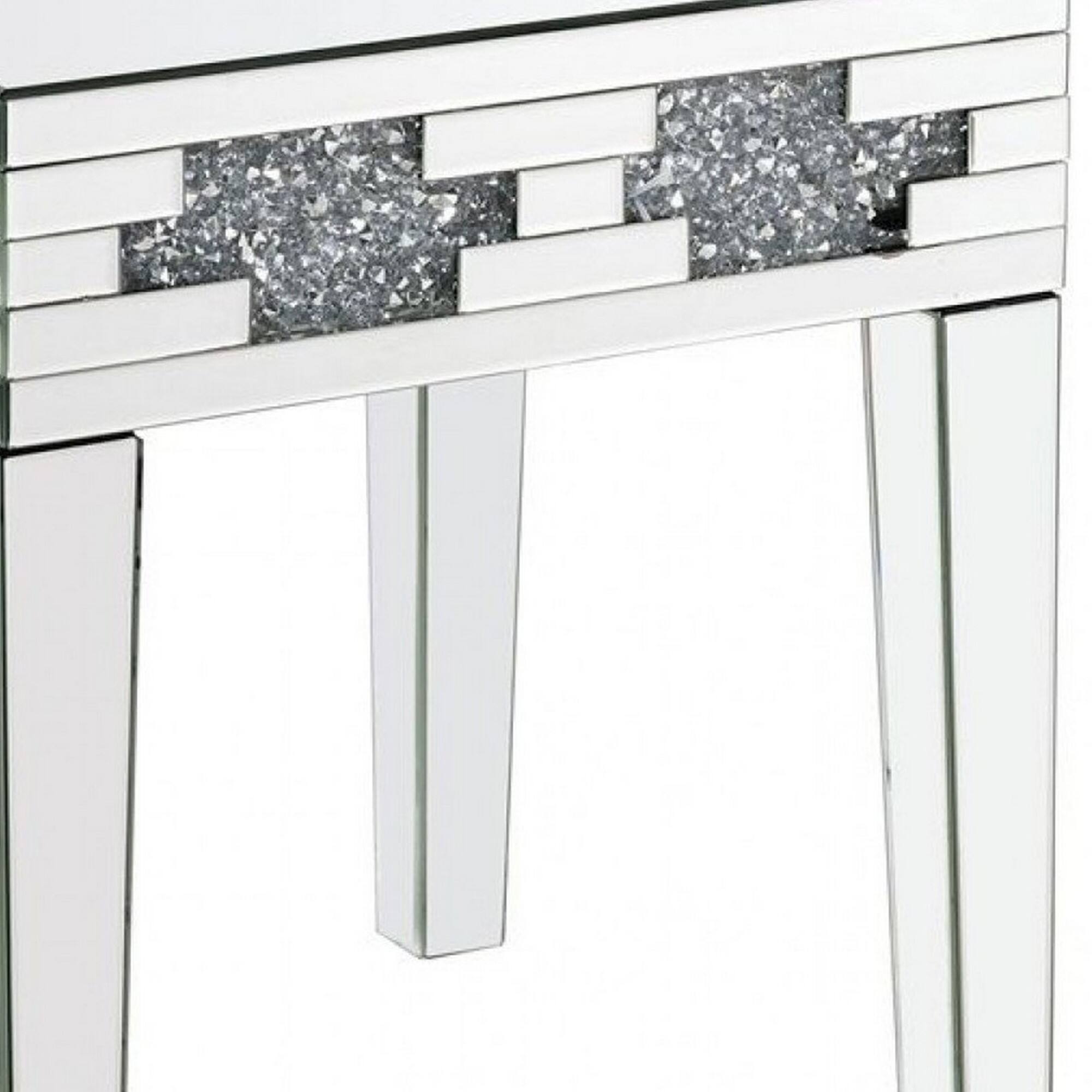 Alt View 3. Manhattan Lane - End Table with Mirror Panel Framing and Faux Diamonds - Silver.