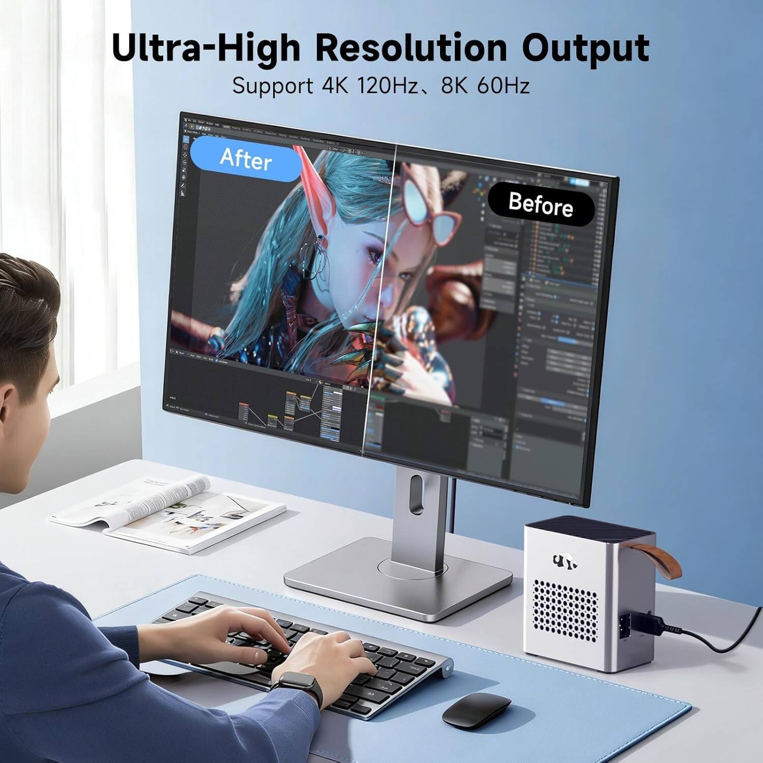Ultra-High Resolution Output  
Support 4K 120Hz, 8K 60Hz