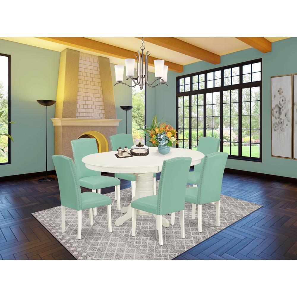 Left. East West Furniture - Dining Room Set Linen White - Brown.