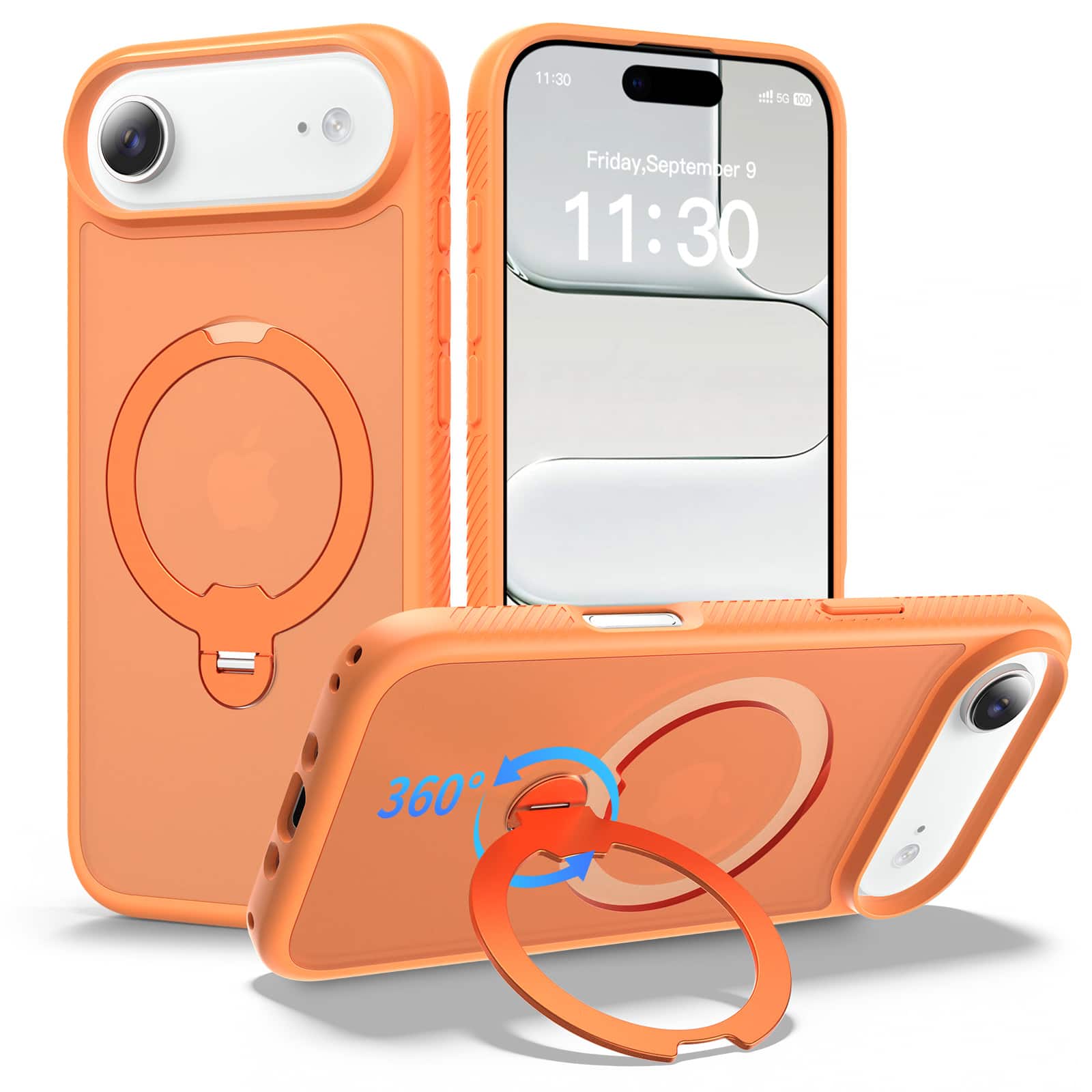 Dteck - Rugged Magnetic Case for Apple iPhone Air,Slim Hard Cover with 360° Rotating Kickstand,Shockproof Hybrid PC TPU Cover - Orange