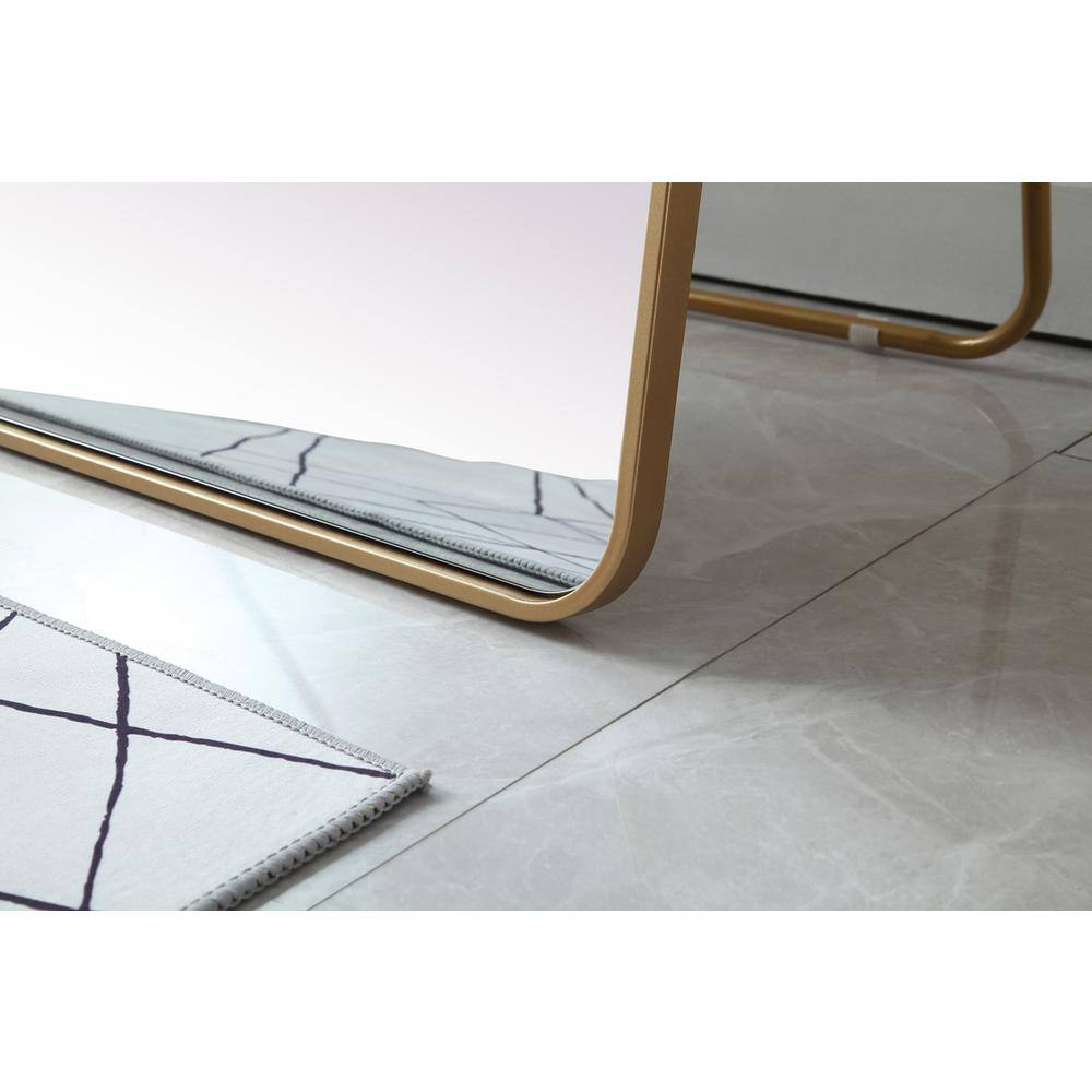 Alt View 3. Elegant Decor - Soft Corner Metal Rectangle Full Length Mirror 30x60 Inch in Brass - Brass.