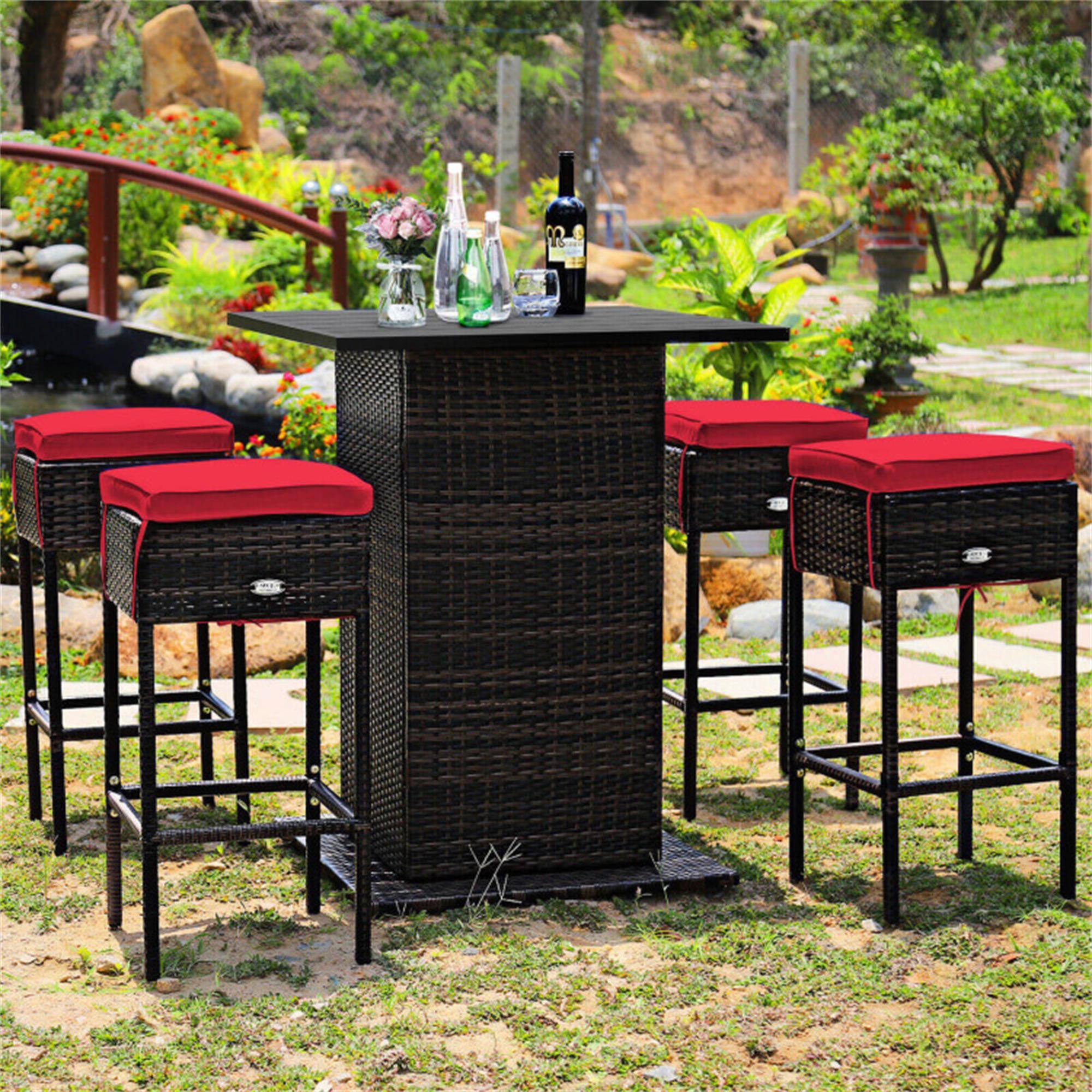 Alt View 3. Boyel Living - Red 5Piece Rattan or Wicker Dining Set Comfortable Seat Cushions Hidden Storage Compartment - Red.