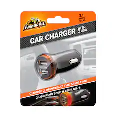 3.1 AMPS TOTAL ARMORALL CAR CHARGER WITH 2 USB - A Total 3.1Amp 3.1 AMPS TOTAL 2 USB Total 5.30mg